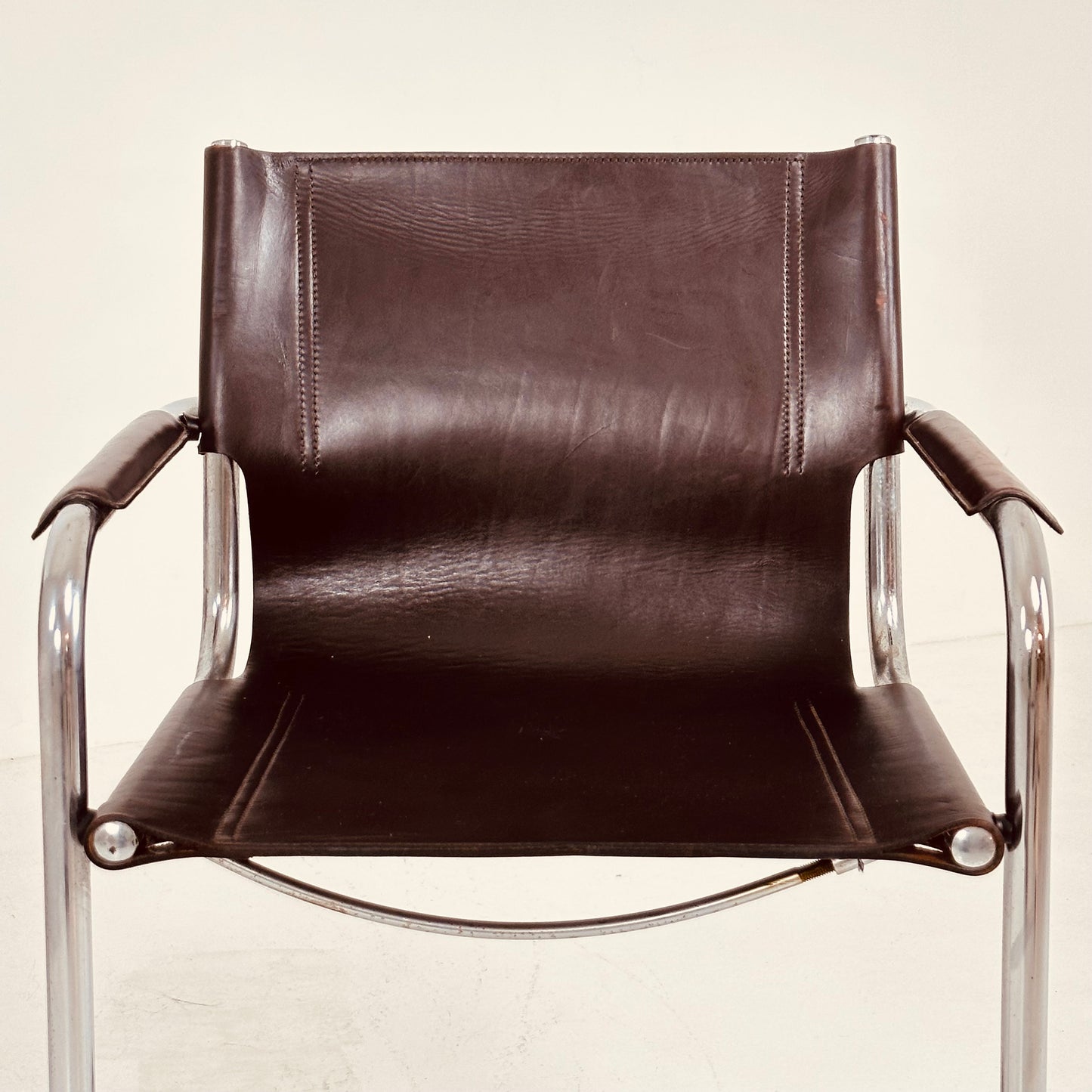 Set of 2 Matteo Grassi visitor chairs in dark brown leather 1970s Italy