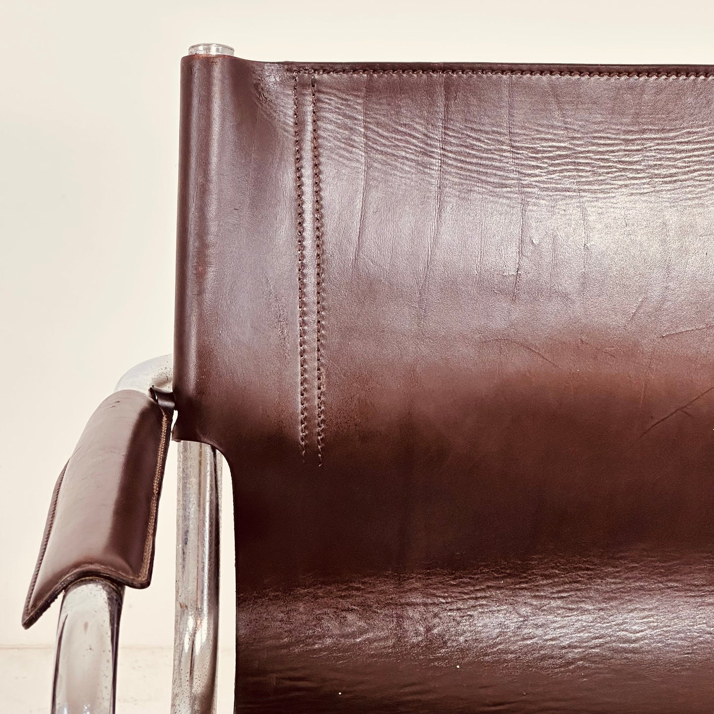 Set of 2 Matteo Grassi visitor chairs in dark brown leather 1970s Italy