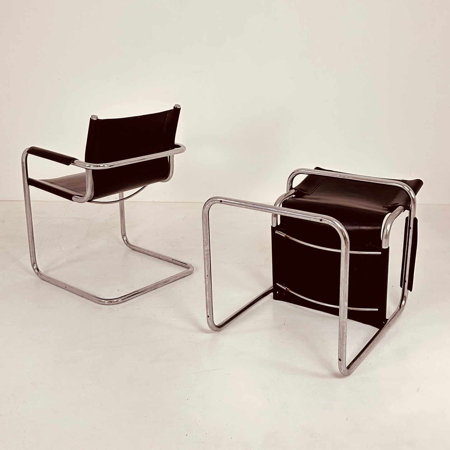 Set of 2 Matteo Grassi visitor chairs in dark brown leather 1970s Italy
