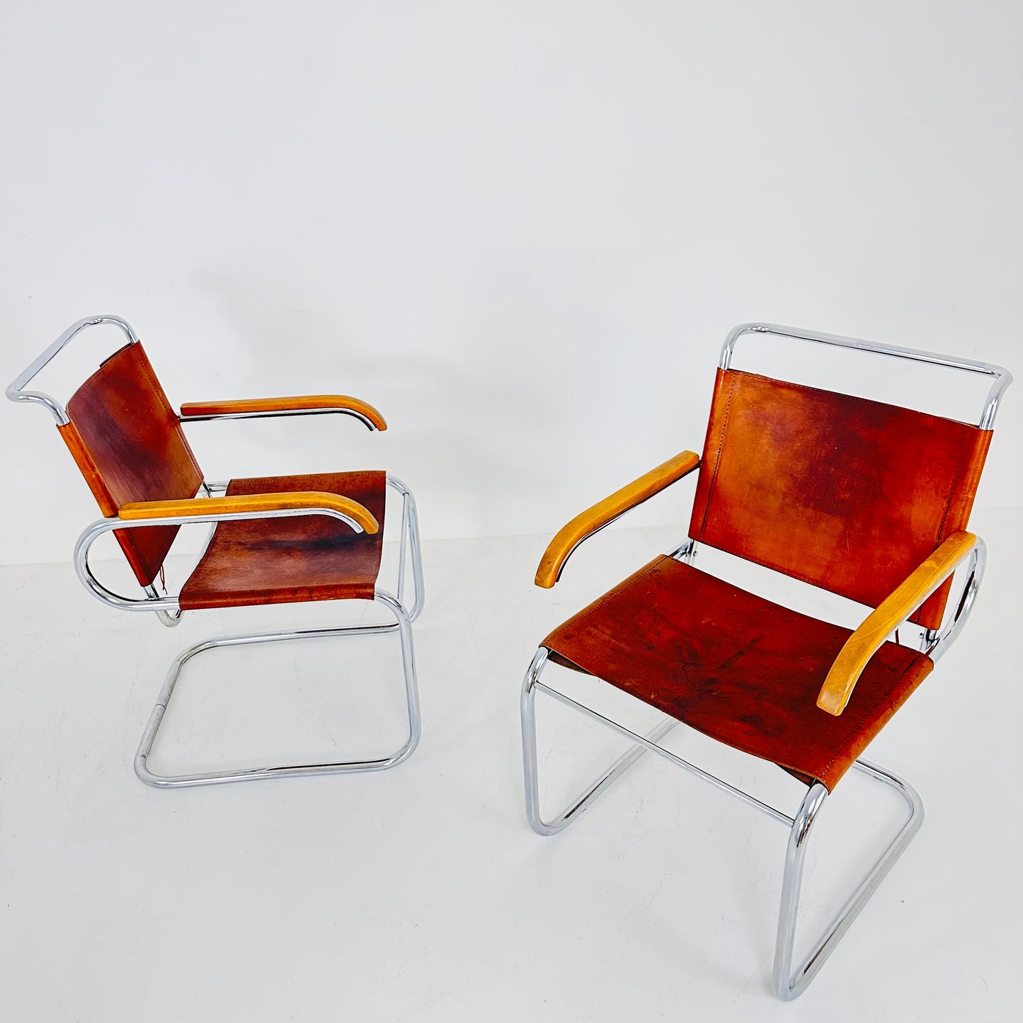 Set of 2 Mid century arm chairs set model B55 by Marcel Breuer & Anton Lorenz Italy