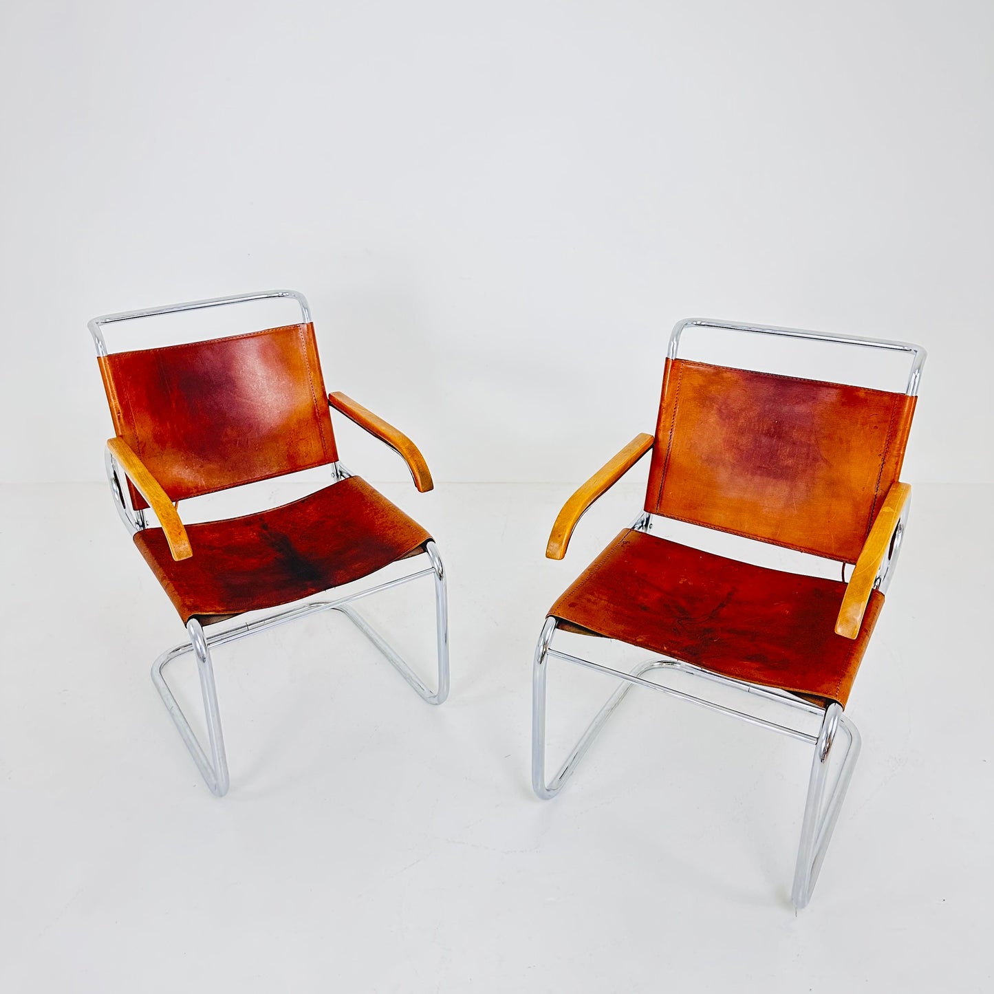 Set of 2 Mid century arm chairs set model B55 by Marcel Breuer & Anton Lorenz Italy