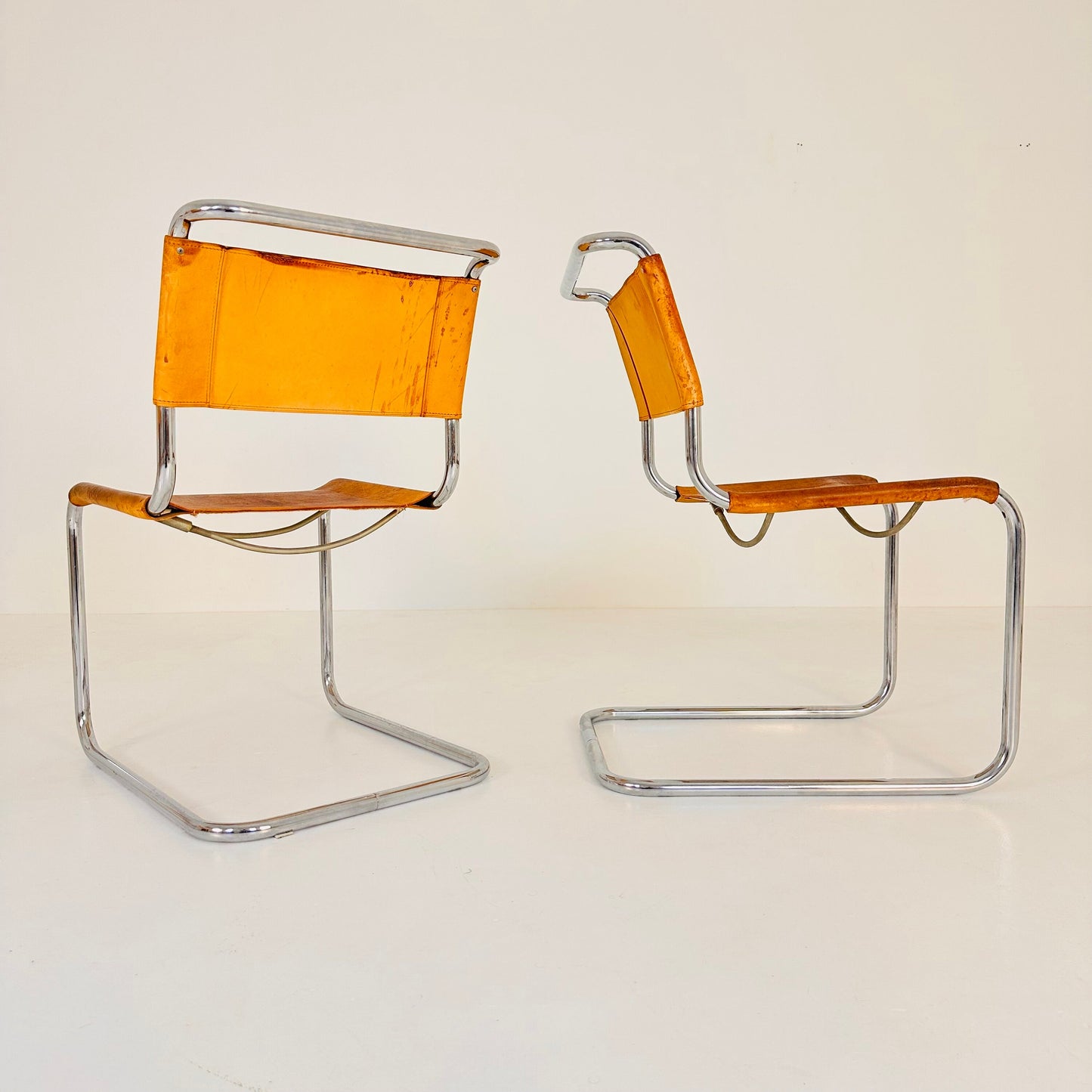 Set of 4 Mid-Century Vintage S33 Cognac Chairs by Mart Stam & Marcel Breuer from Thonet 1980s