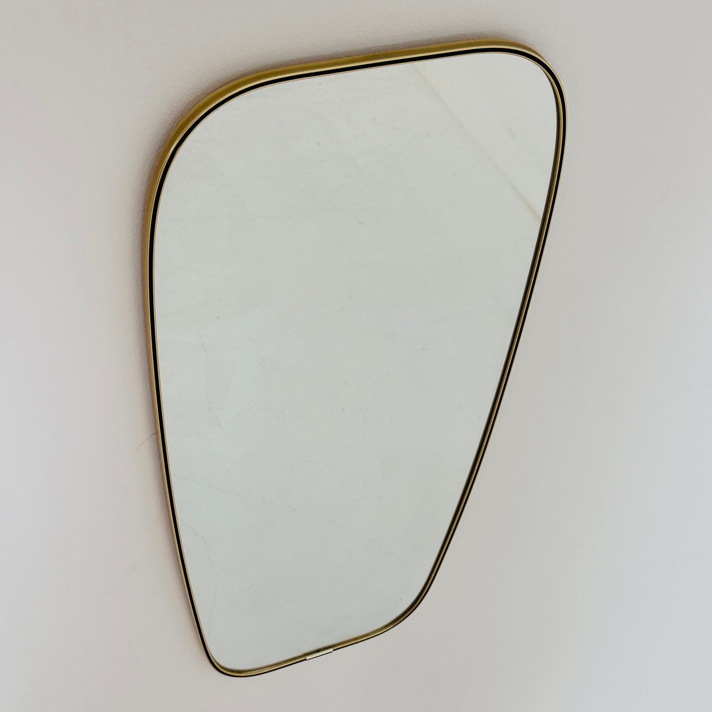 Mid Century asymmetric German brass Original kidney wall mirror from the 60s model number 986