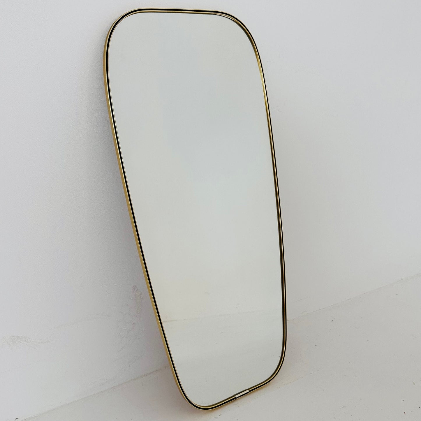 Mid Century asymmetric German brass Original kidney wall mirror from the 60s model number 986