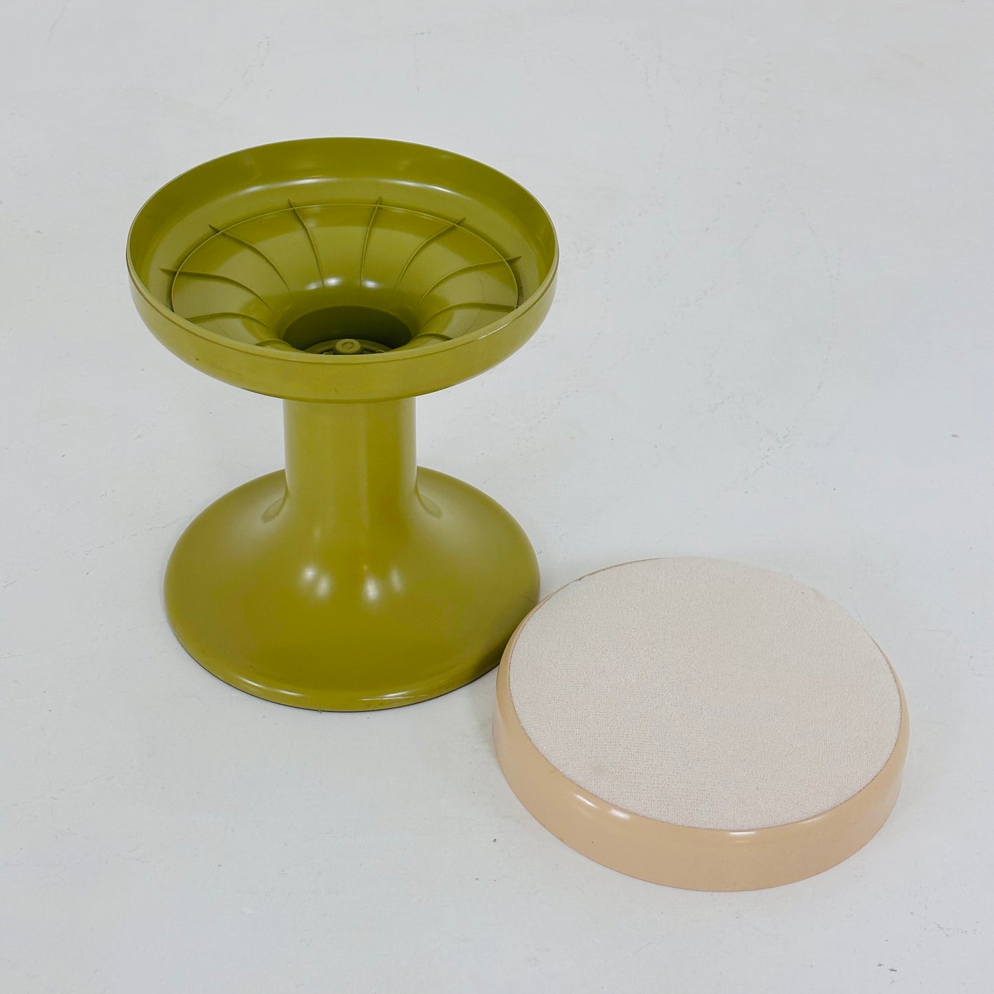 White / green vintage stool by Isoklepa - space age stool - Tulip Stool - Vintage Upholstered Plastic Stool - Germany, 1970s