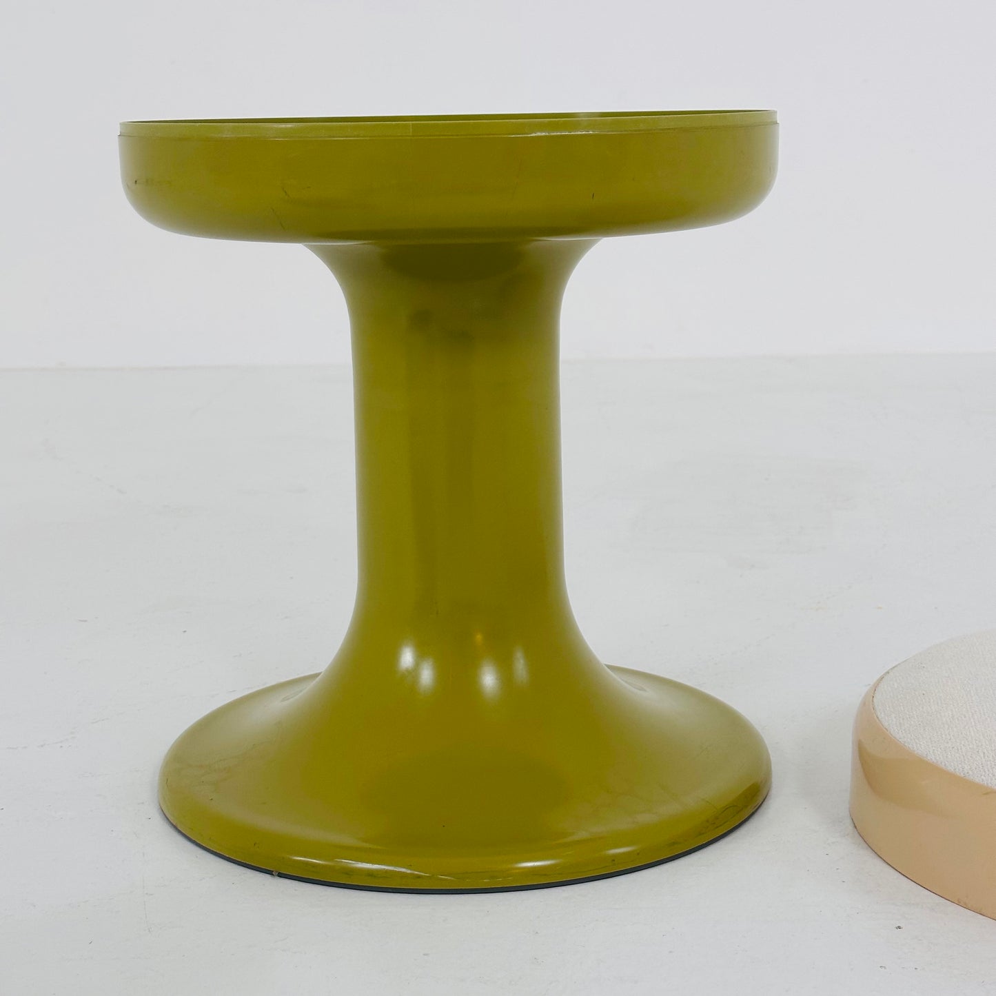 White / green vintage stool by Isoklepa - space age stool - Tulip Stool - Vintage Upholstered Plastic Stool - Germany, 1970s