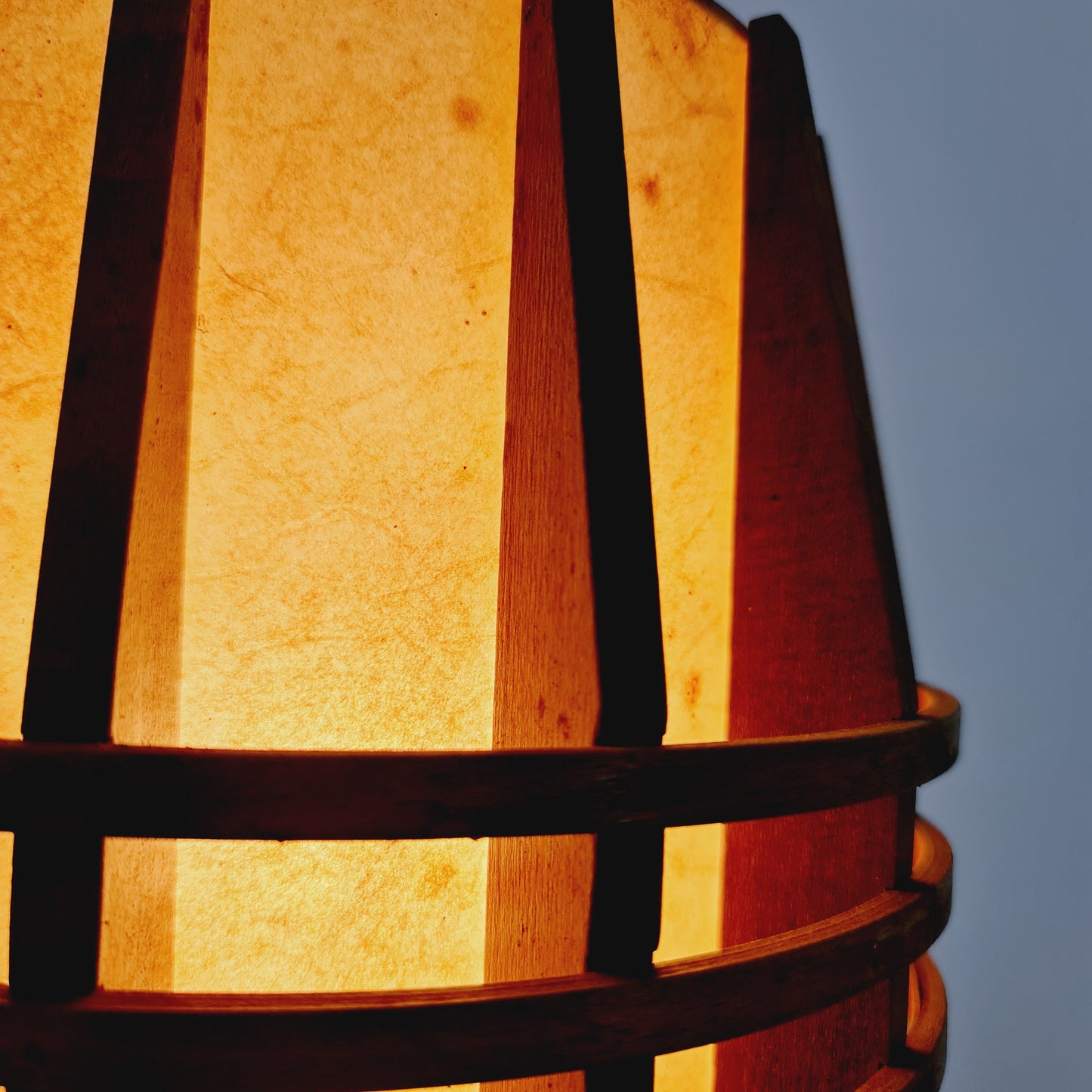 Mid century German tripod floor lamp pine wood veneer & metal, 1970s