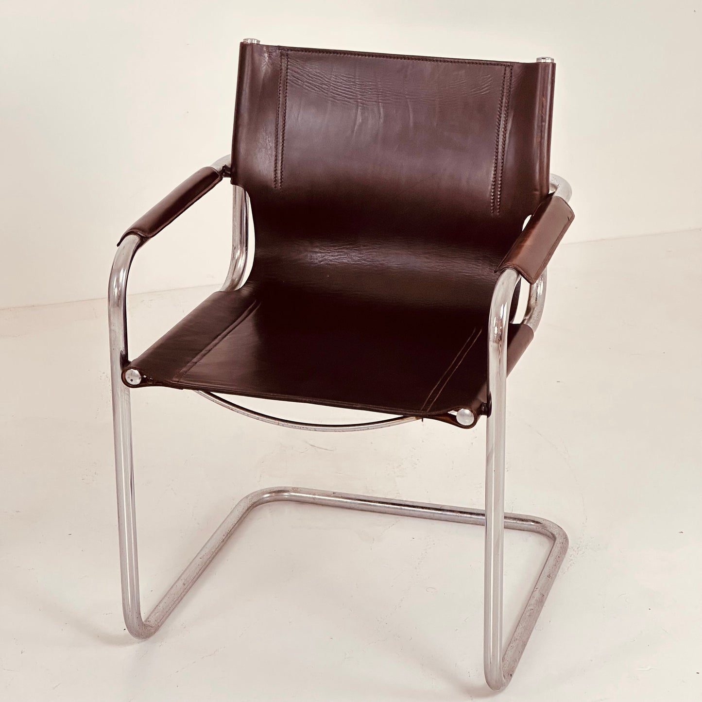 Set of 2 Matteo Grassi visitor chairs in dark brown leather 1970s Italy