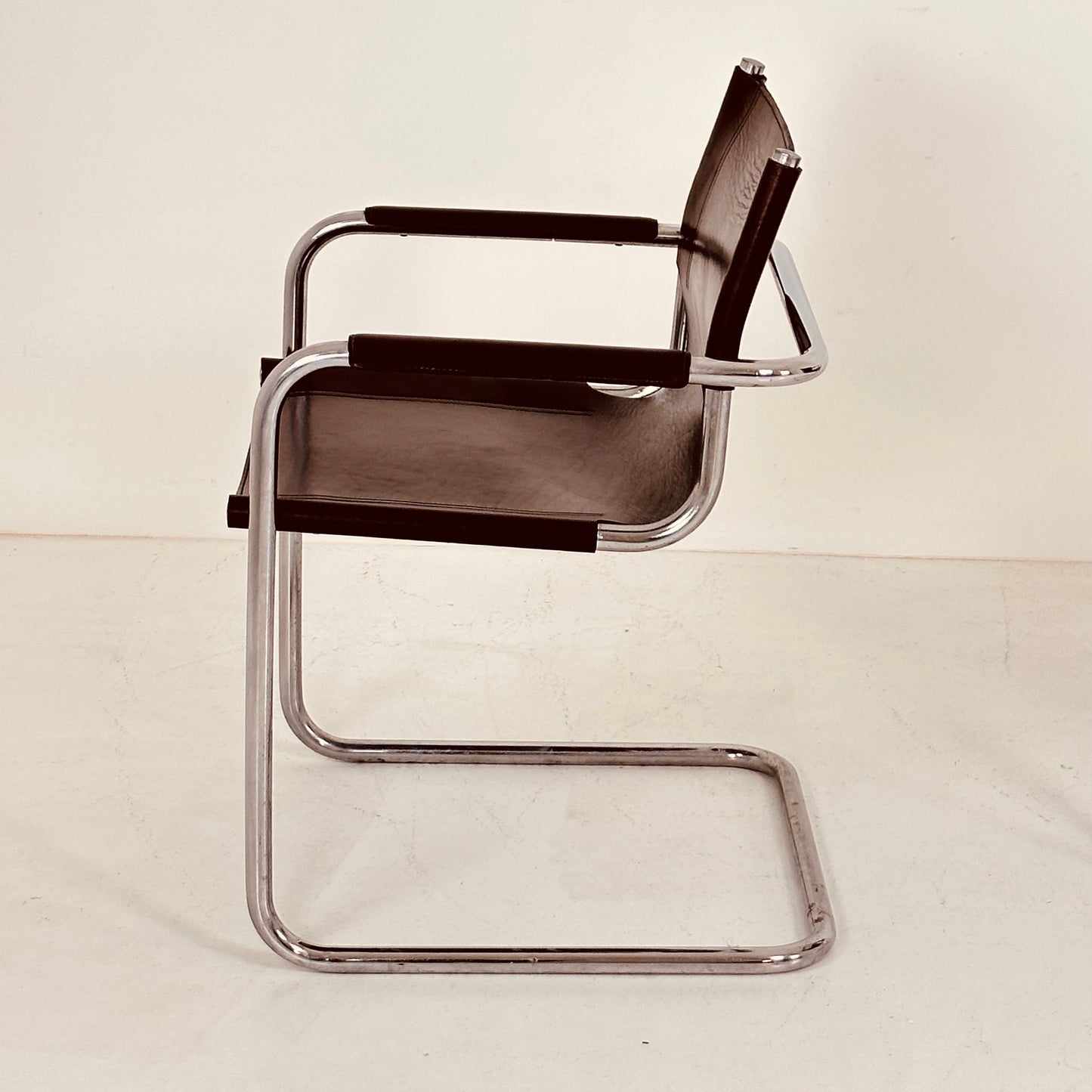 Set of 2 Matteo Grassi visitor chairs in dark brown leather 1970s Italy