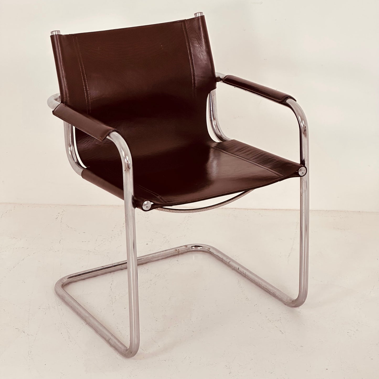 Set of 2 Matteo Grassi visitor chairs in dark brown leather 1970s Italy