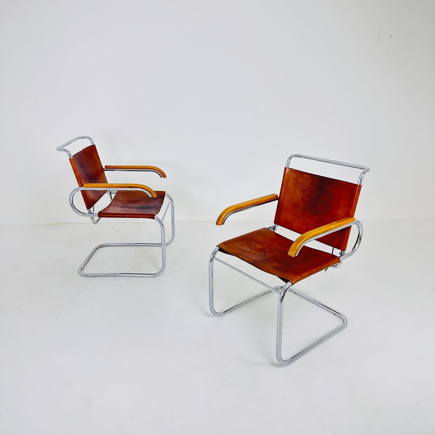 Set of 2 Mid century arm chairs set model B55 by Marcel Breuer & Anton Lorenz Italy