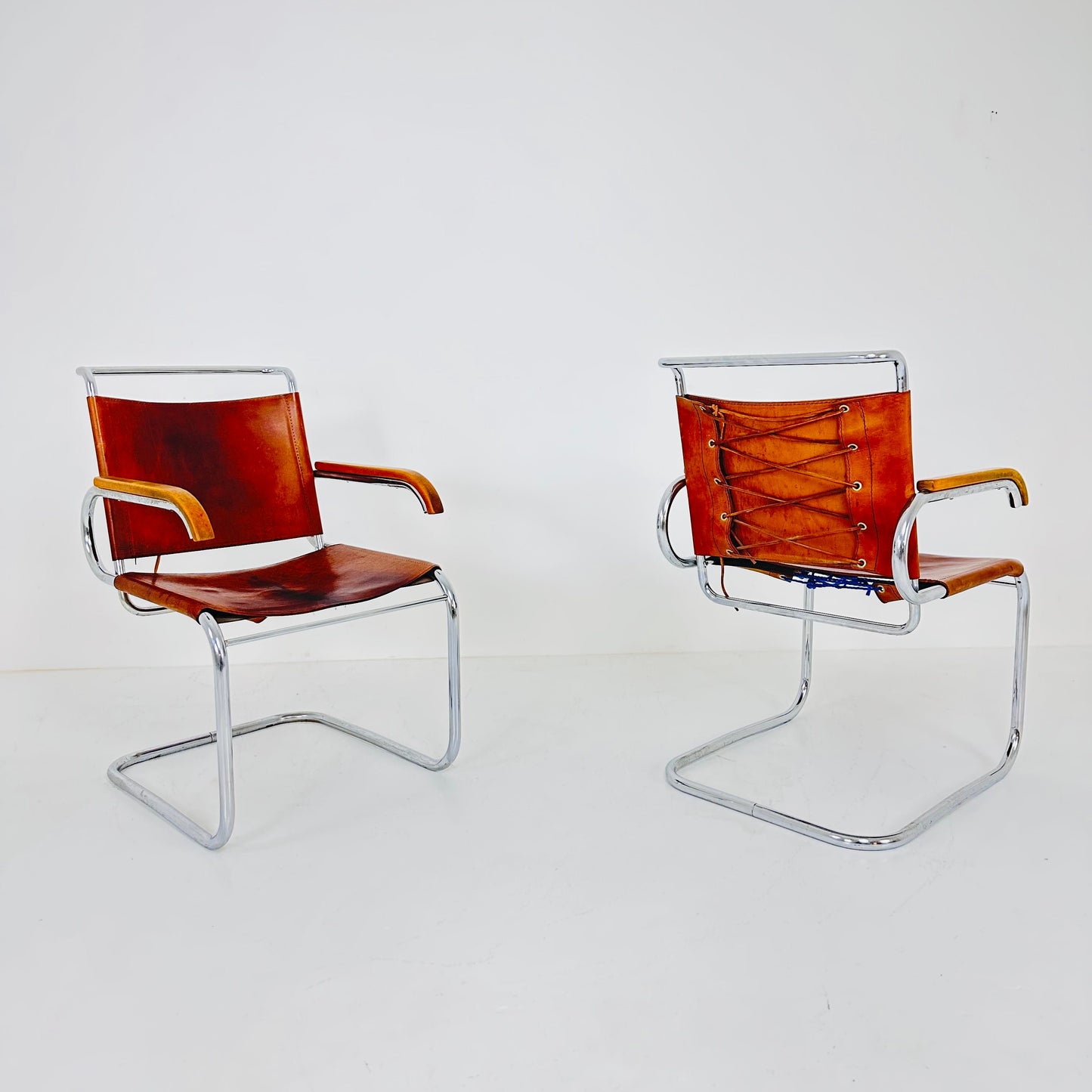 Set of 2 Mid century arm chairs set model B55 by Marcel Breuer & Anton Lorenz Italy