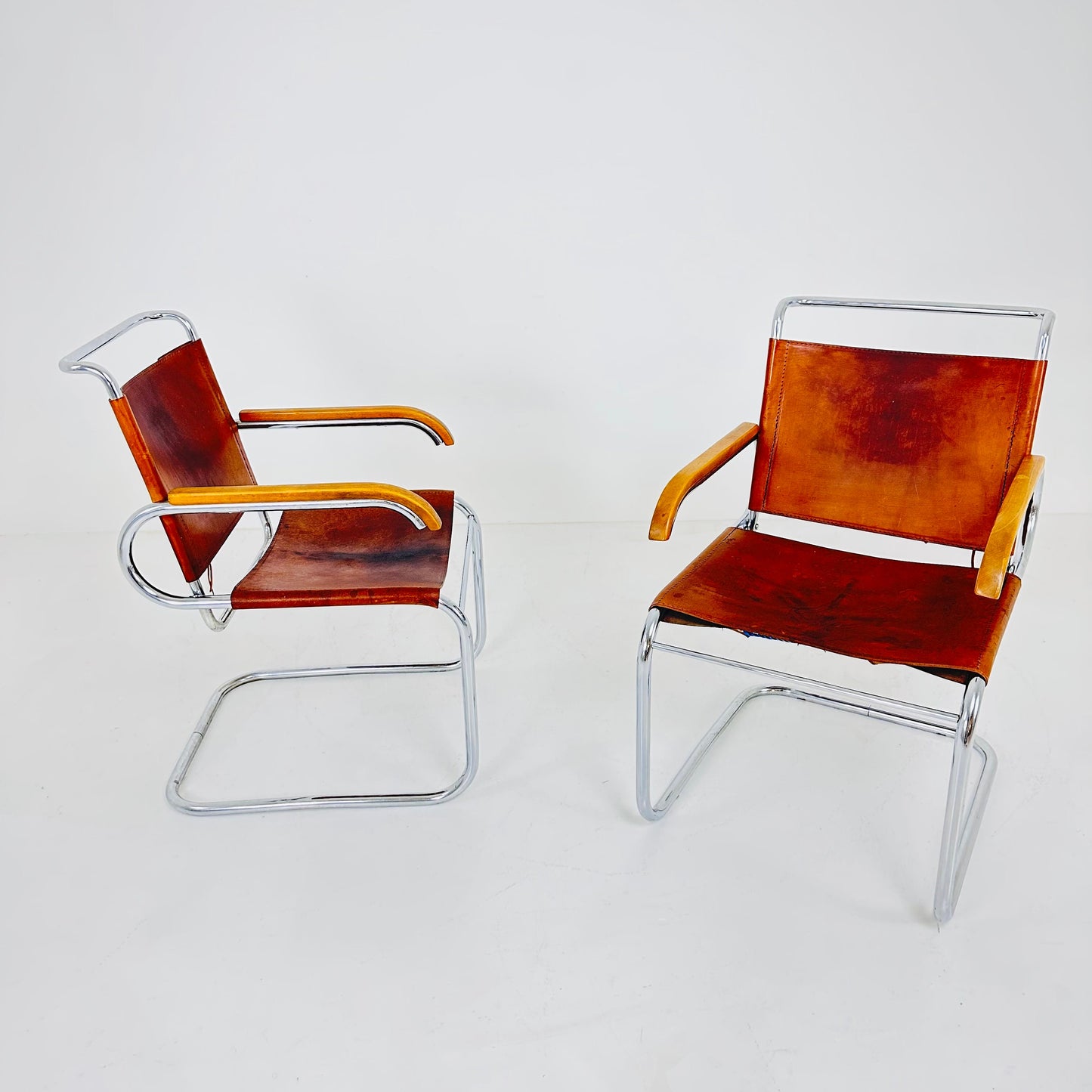 Set of 2 Mid century arm chairs set model B55 by Marcel Breuer & Anton Lorenz Italy