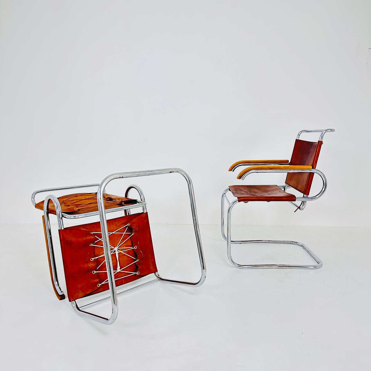 Set of 2 Mid century arm chairs set model B55 by Marcel Breuer & Anton Lorenz Italy