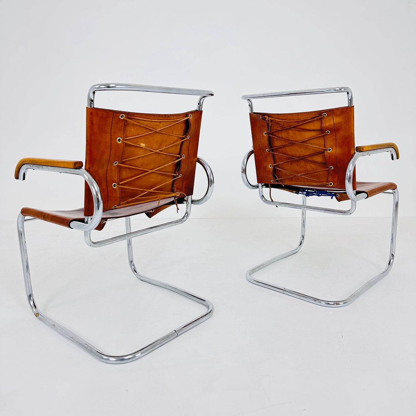 Set of 2 Mid century arm chairs set model B55 by Marcel Breuer & Anton Lorenz Italy
