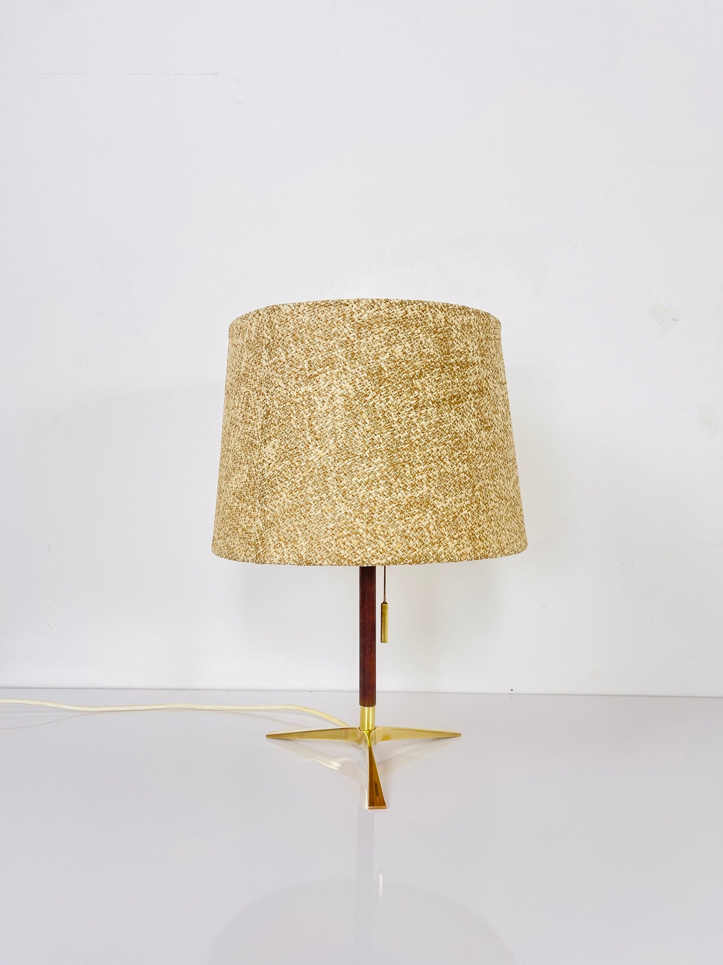 Mid century teak & brass table lamp by Vereinigte Werkstätten München, Germany, 1960s