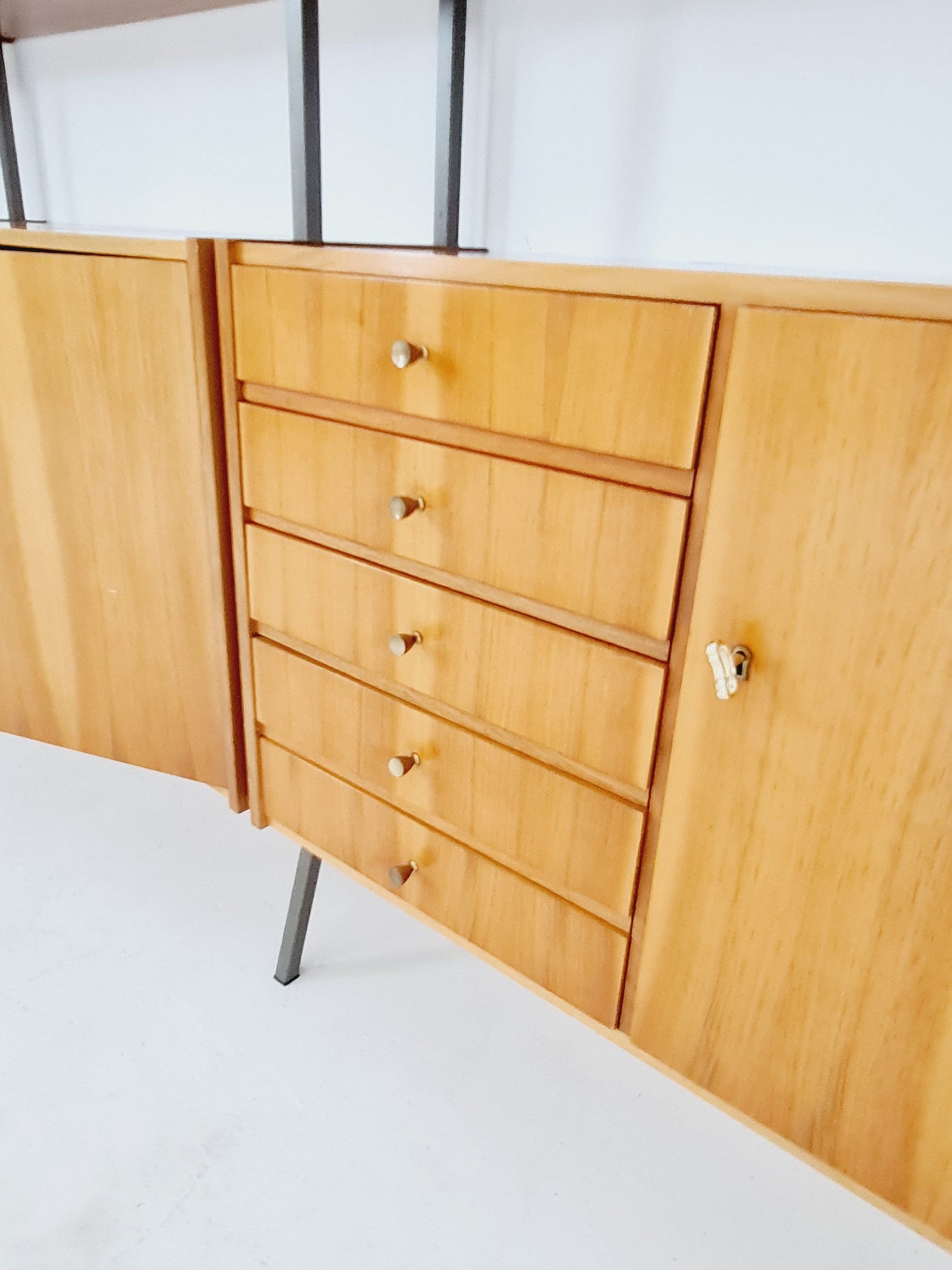Mid century String shelf-system, bookcase walnut by Werk II Germany, 1950s