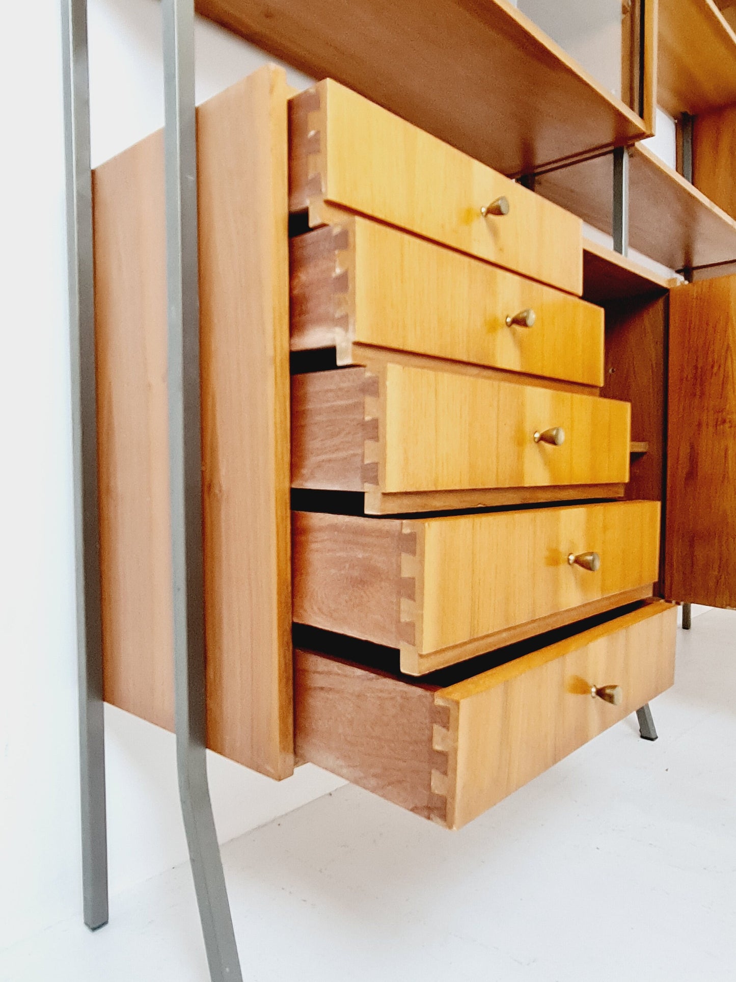 Mid century String shelf-system, bookcase walnut by Werk II Germany, 1950s