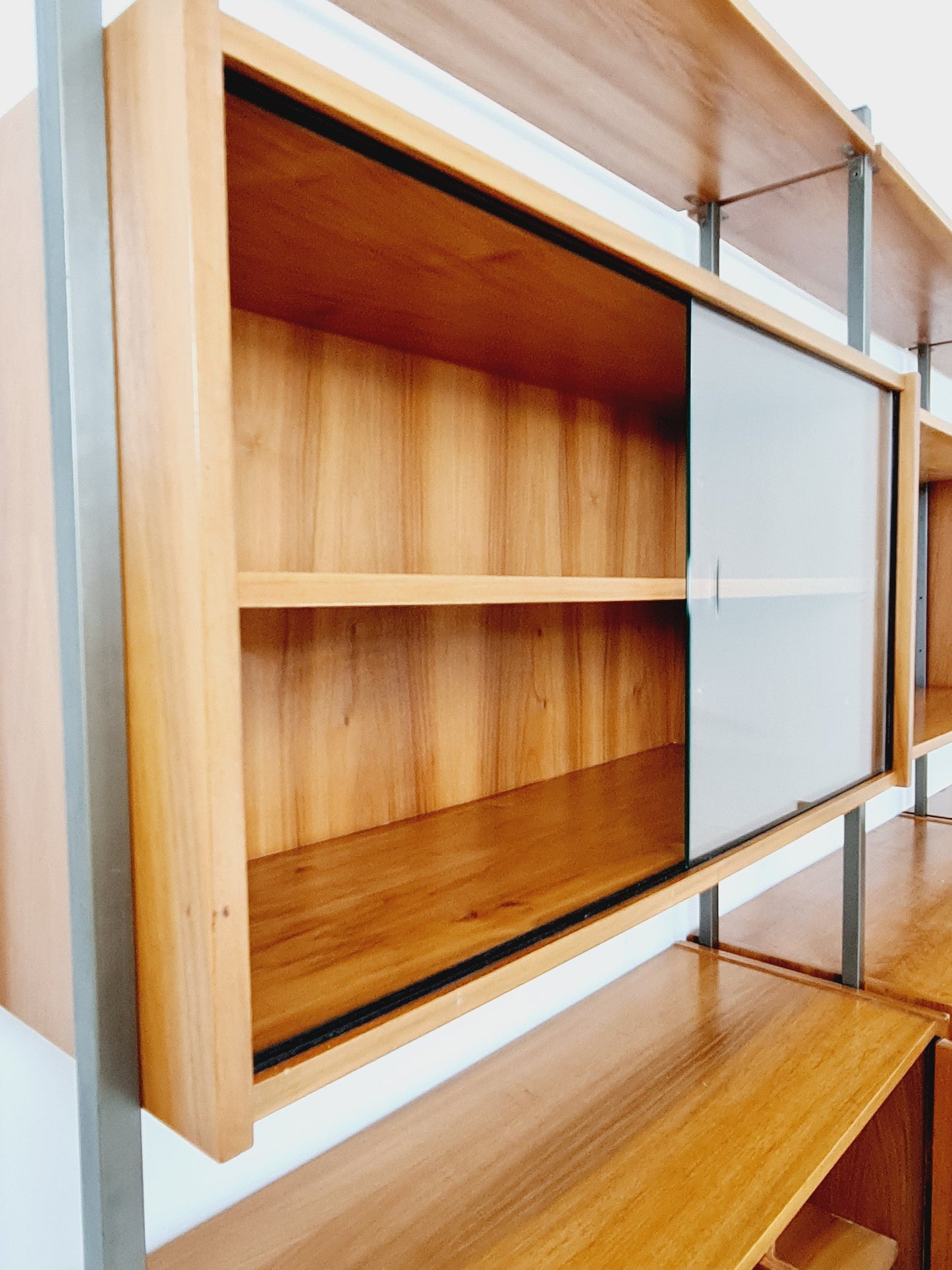 Mid century String shelf-system, bookcase walnut by Werk II Germany, 1950s