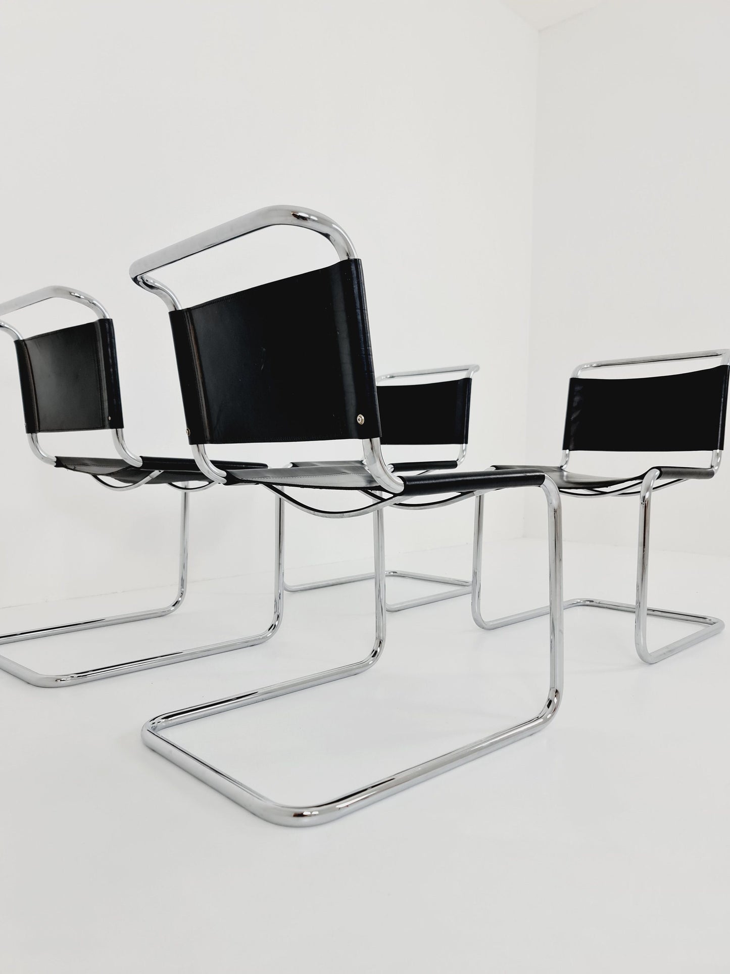 set of 4 Mid-Century Vintage S33 black Chairs by Mart Stam & Marcel Breuer from Thonet 1980s