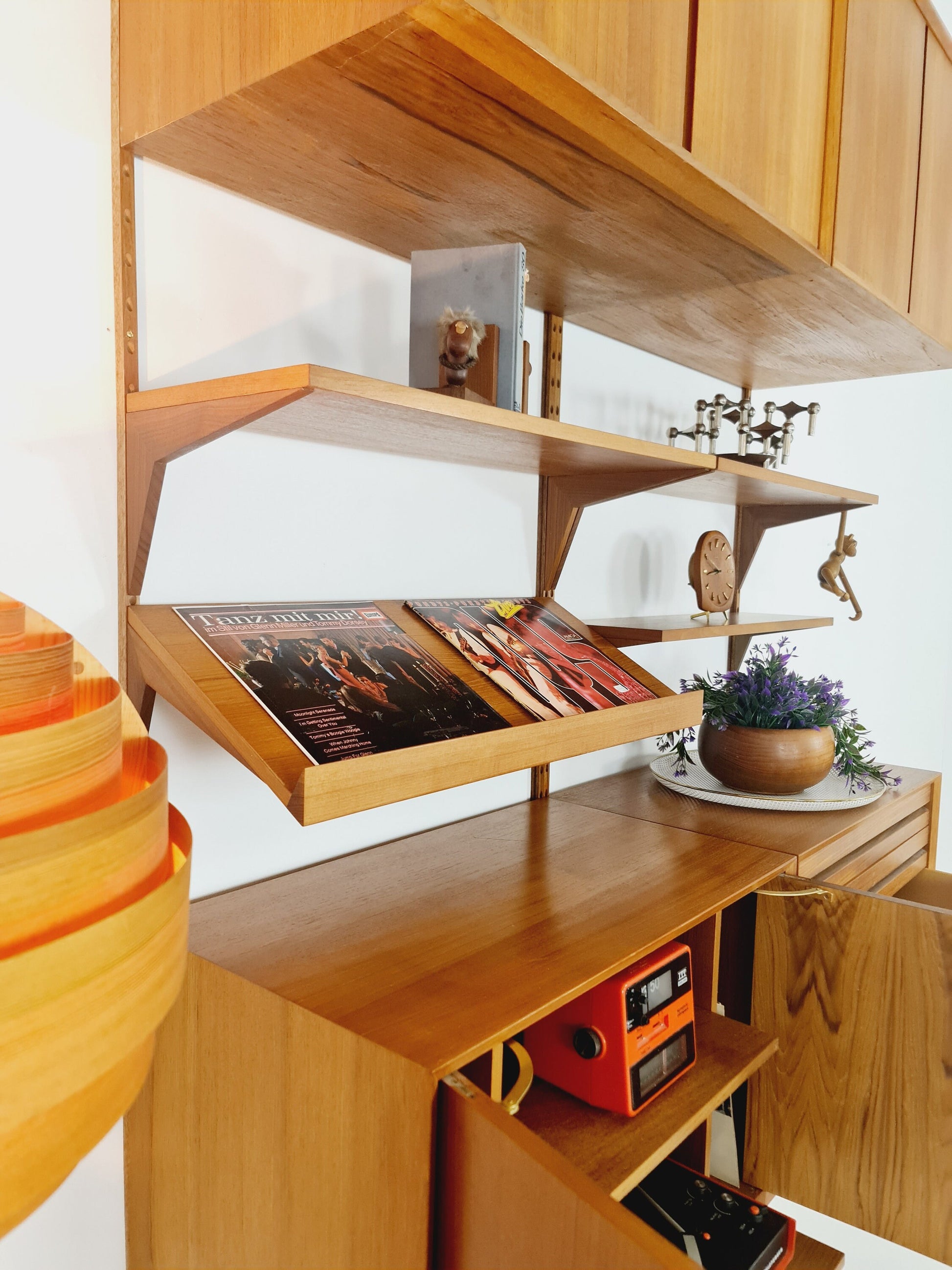 Mid century Danish Teak Wall Unit with records cabinet and magazine rack by Poul Cadovius for Cado, Denmark, 1960s