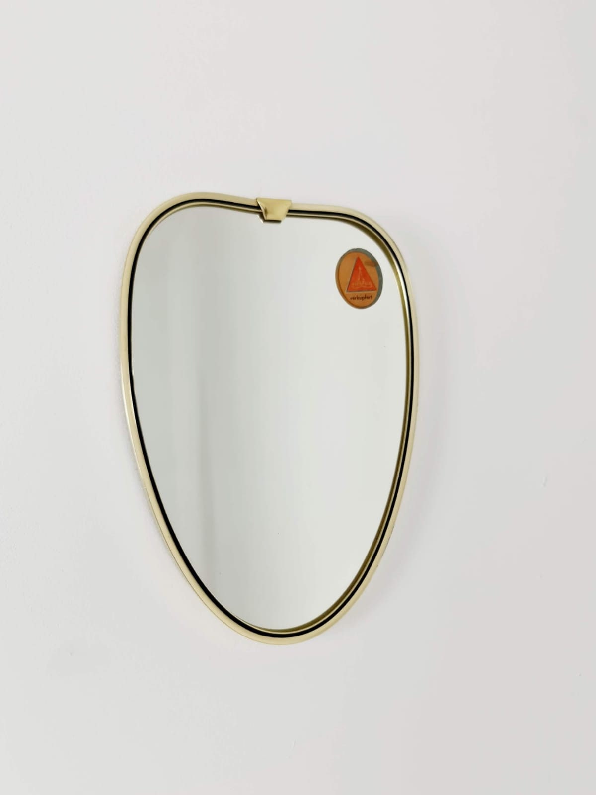 Small Midcentury Brass wall mirror with braided hanging strap by west Spiegel Germany 1960s