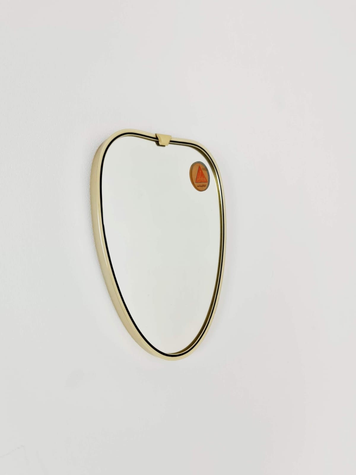 Small Midcentury Brass wall mirror with braided hanging strap by west Spiegel Germany 1960s