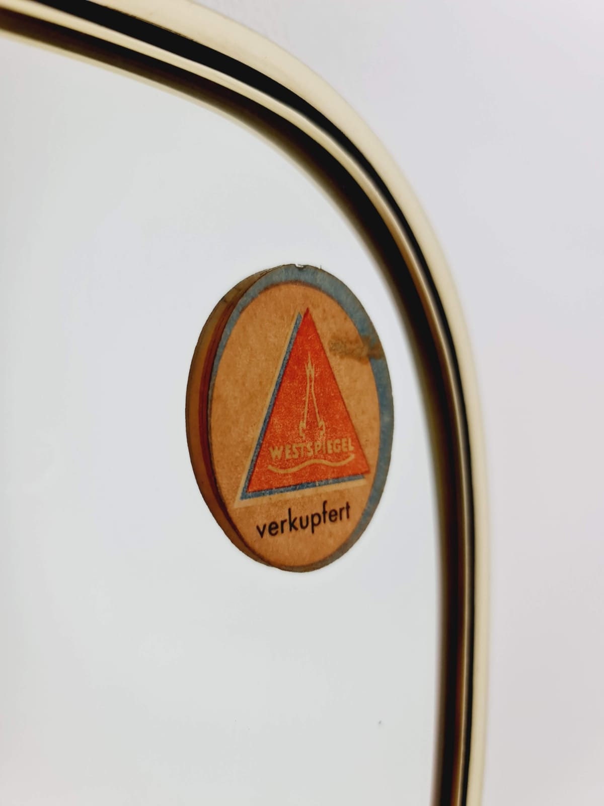 Small Midcentury Brass wall mirror with braided hanging strap by west Spiegel Germany 1960s