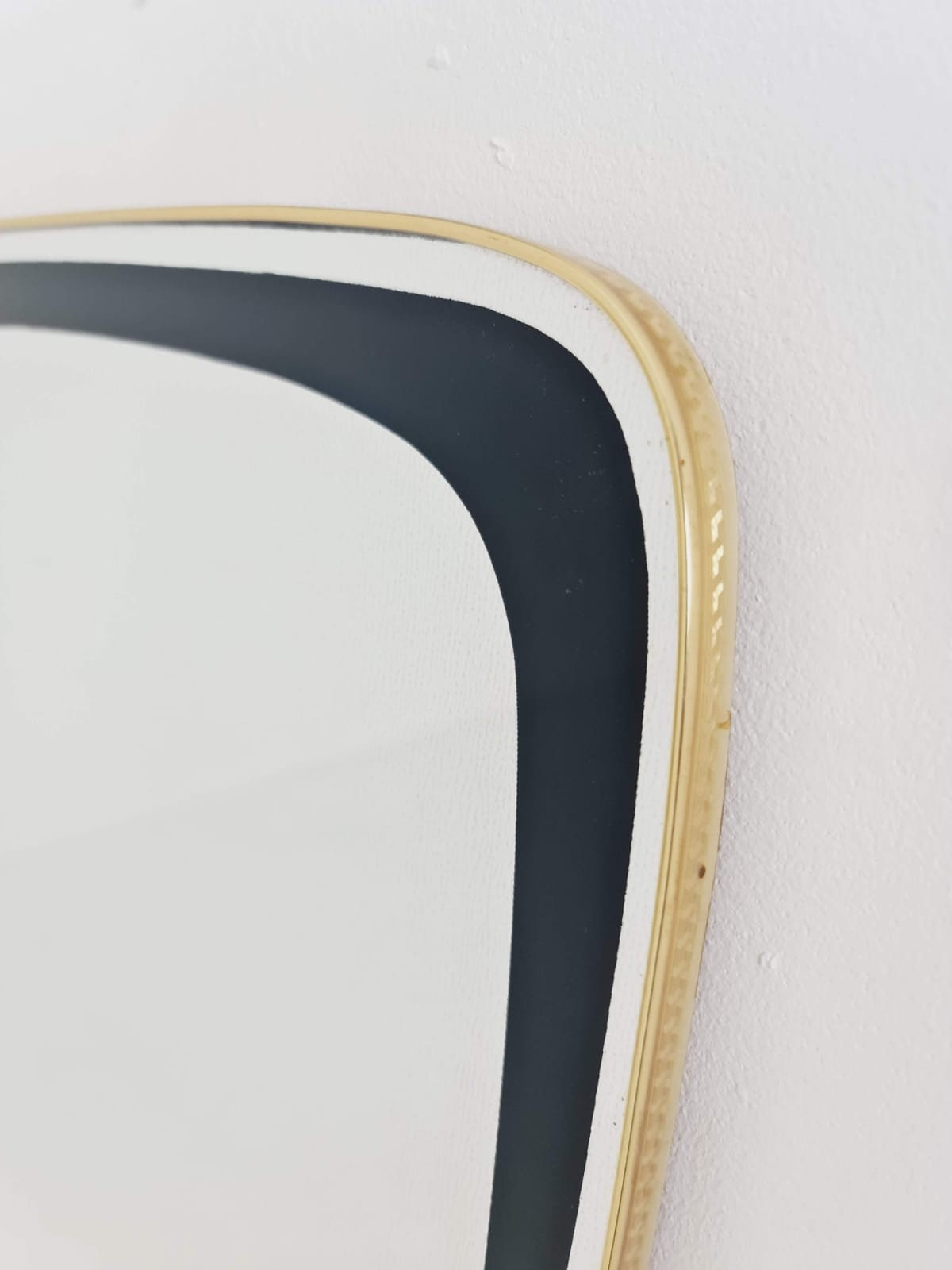 Mid-century Brass & Black Frame Minimalist Mirror and shelf , 1950s, Germany