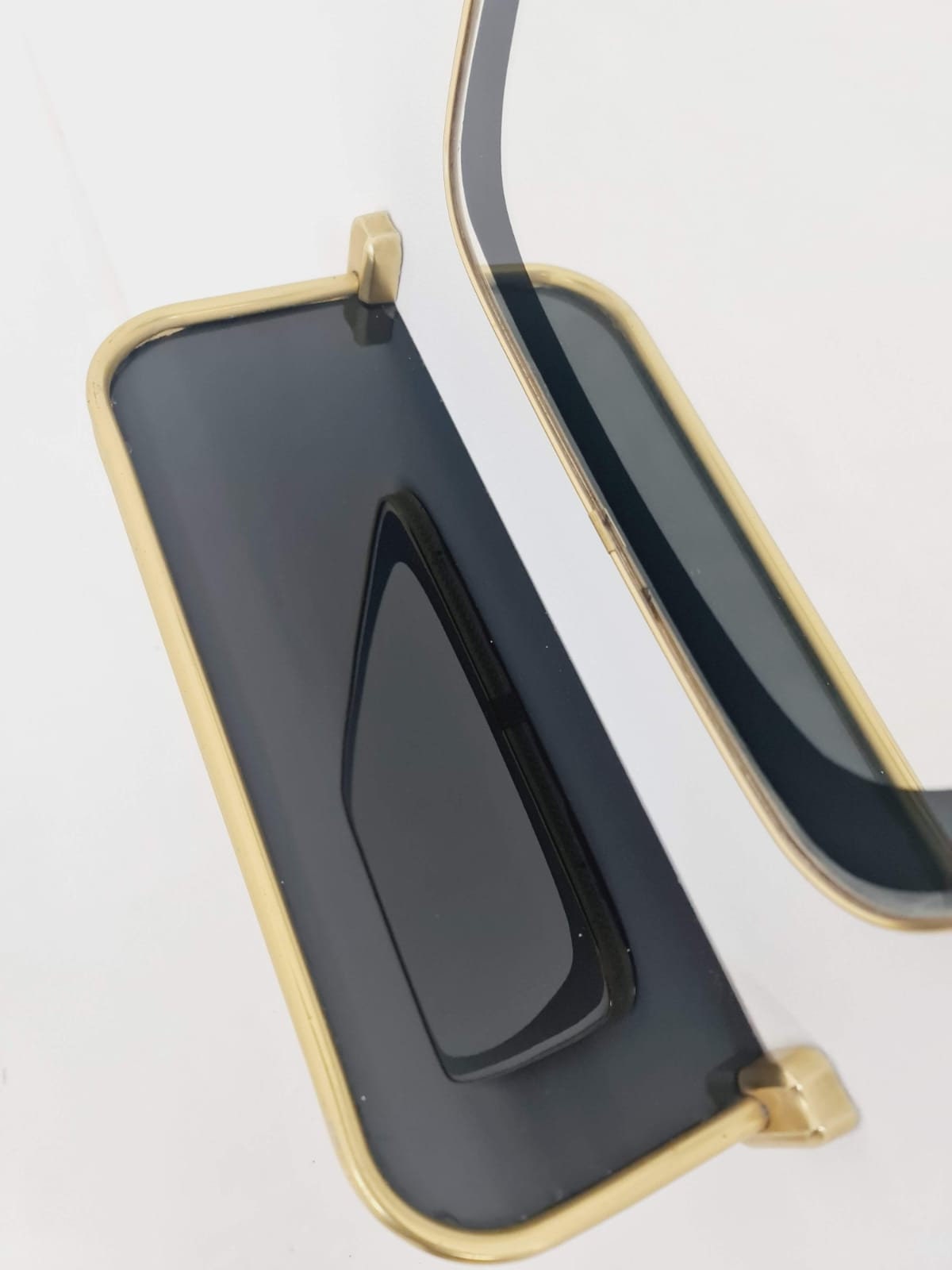 Mid-century Brass & Black Frame Minimalist Mirror and shelf , 1950s, Germany