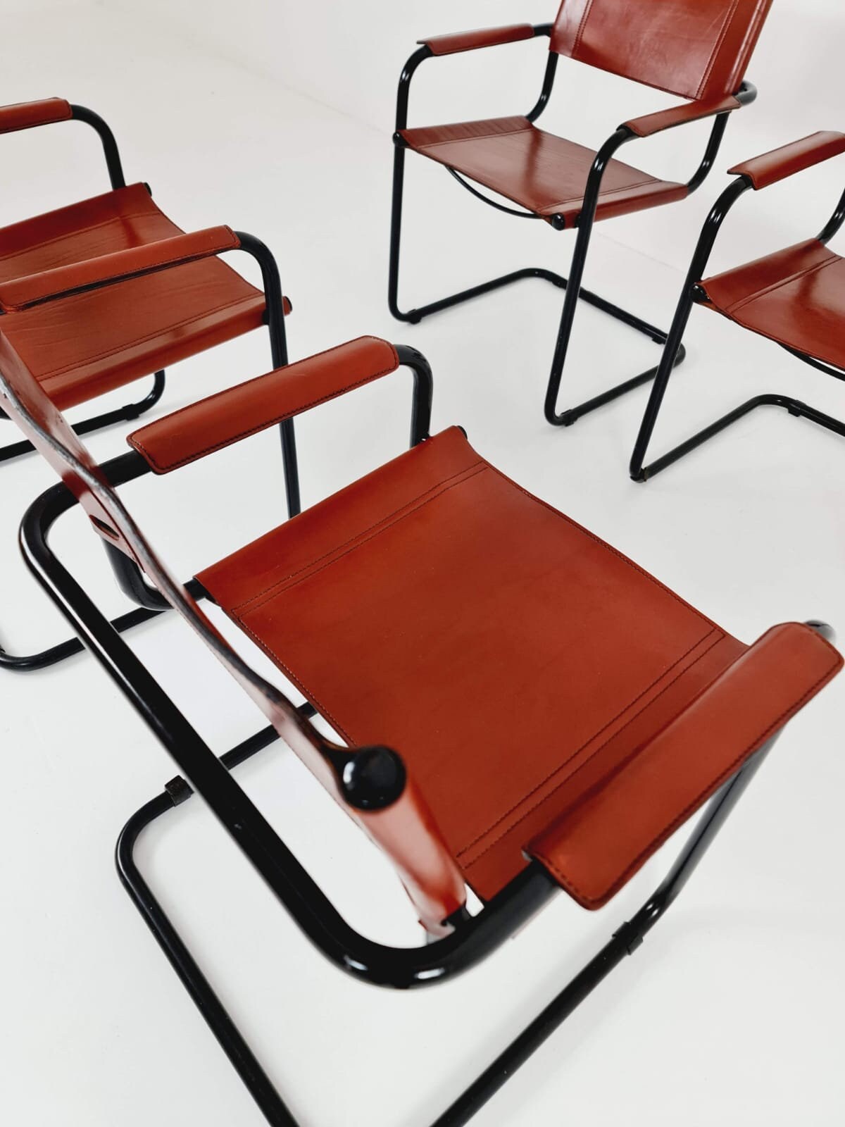 Set of 4 Model MG5 Centro Studio Desk Chairs in Dark Cognac by Mart Stam & Marcel Breuer, 1970s