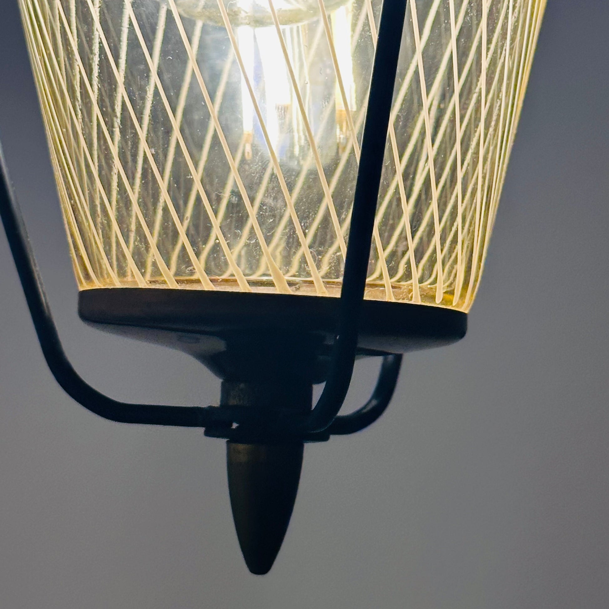 Vintage metal and opalin glass pendant lamp, 1950s