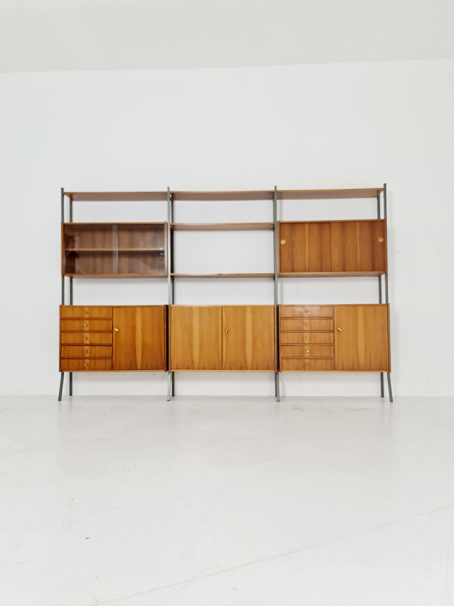 Mid century String shelf-system, bookcase walnut by Werk II Germany, 1950s
