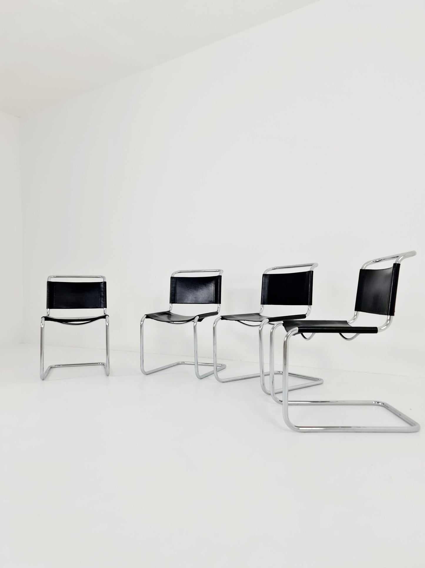 set of 4 Mid-Century Vintage S33 black Chairs by Mart Stam & Marcel Breuer from Thonet 1980s