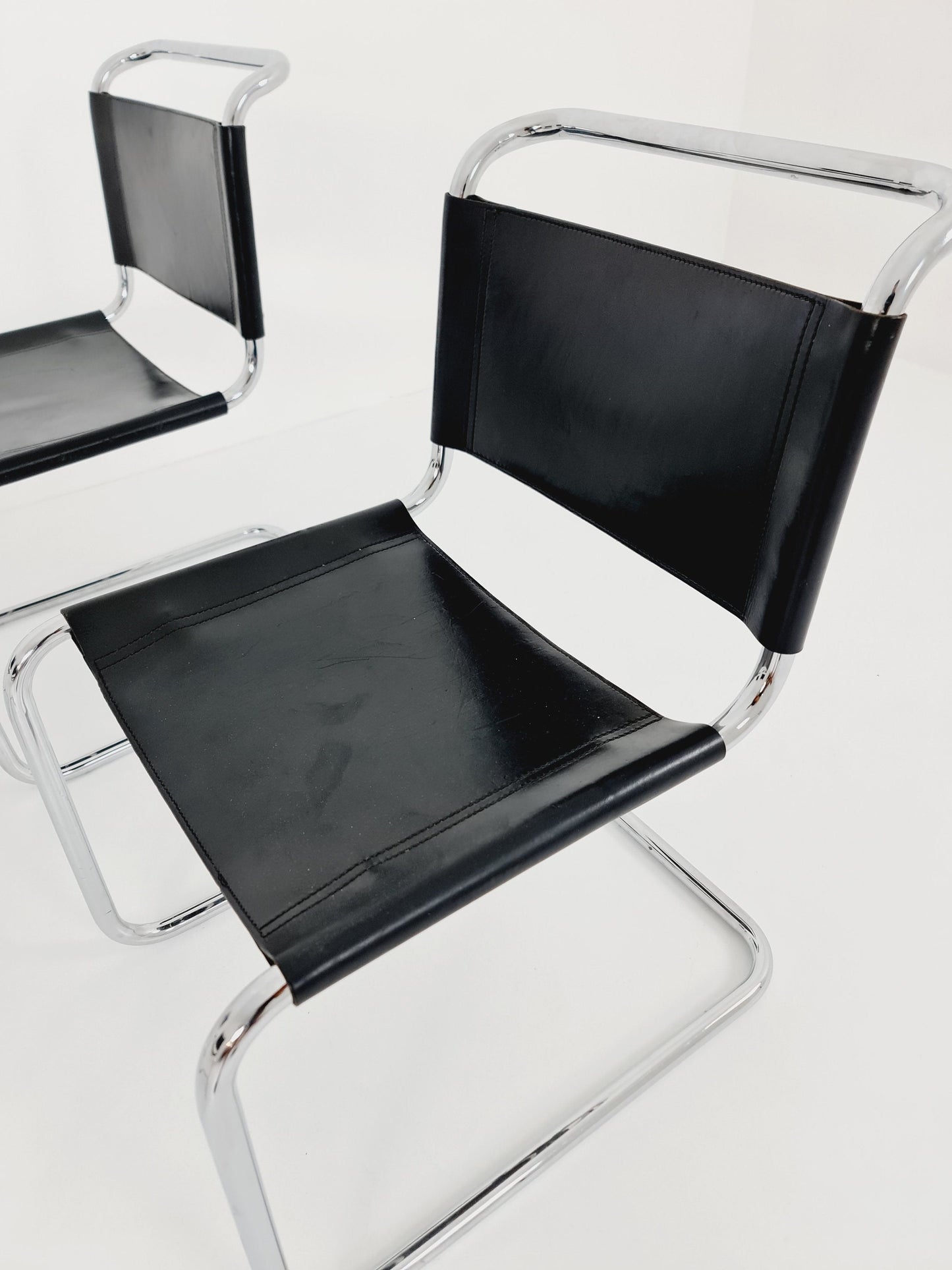 set of 4 Mid-Century Vintage S33 black Chairs by Mart Stam & Marcel Breuer from Thonet 1980s