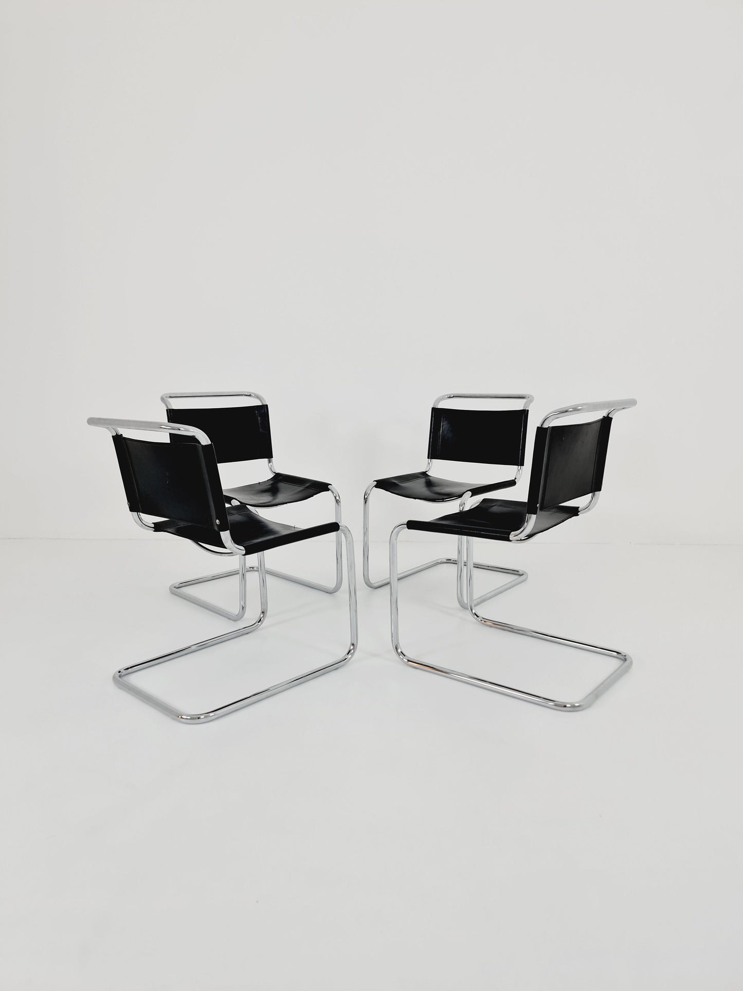 set of 4 Mid-Century Vintage S33 black Chairs by Mart Stam & Marcel Breuer from Thonet 1980s