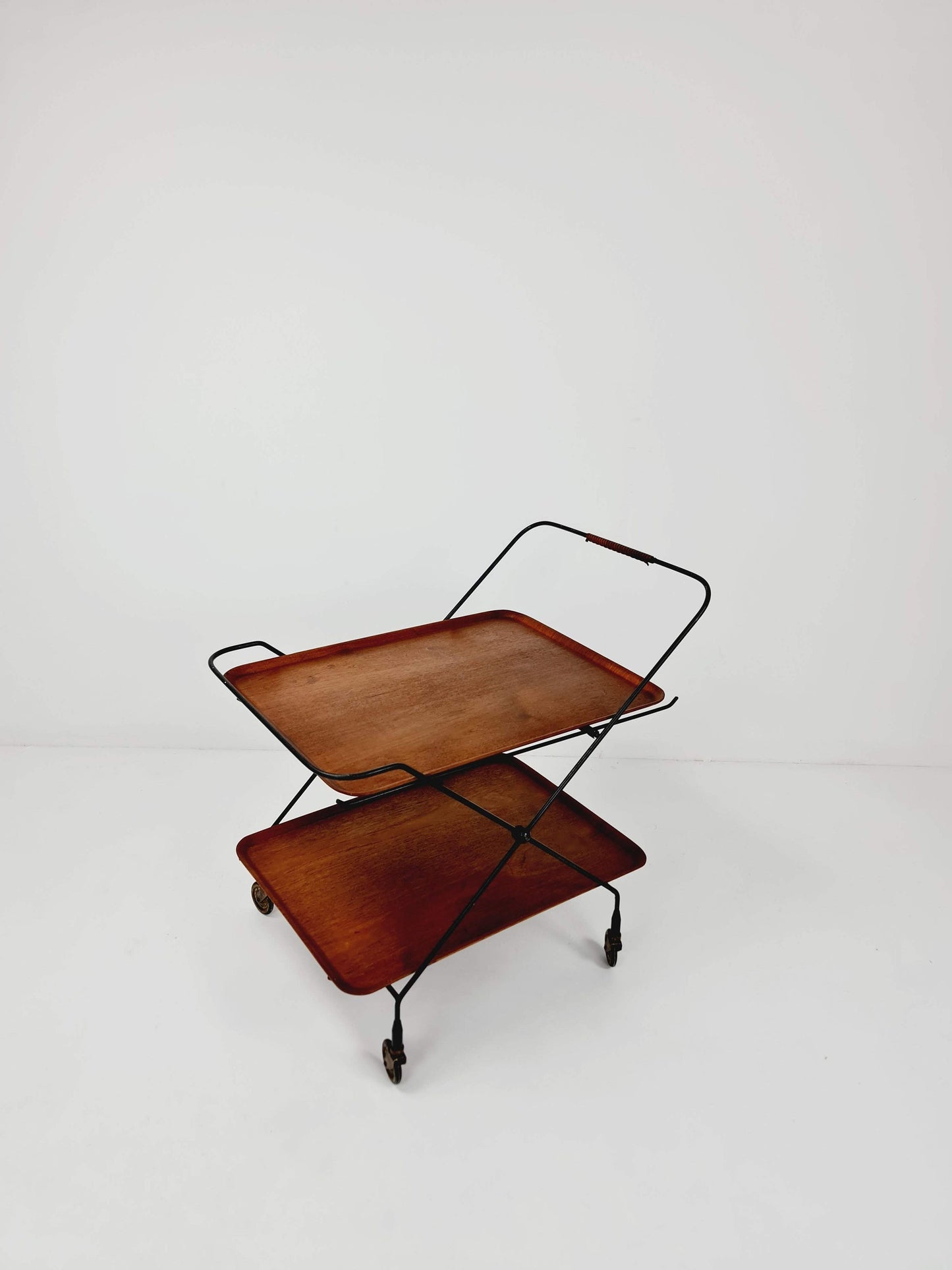 Vintage Swedish mid century trolley bar cart in teak & metal, 1960s