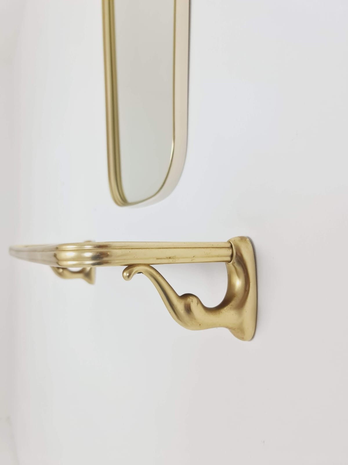 Mid-century Brass & Black Frame Minimalist Mirror and shelf , 1950s, Germany