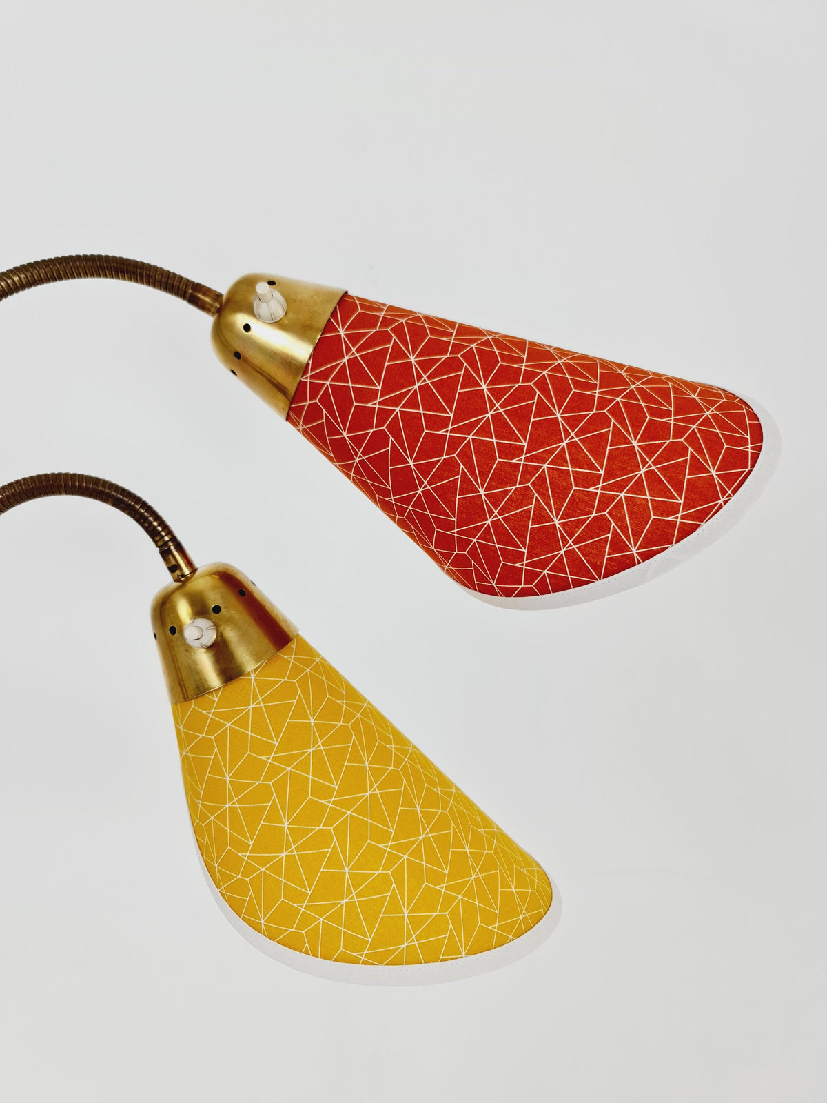 German Modern three flex arms brass floor lamp, tütenlampe, 1950s