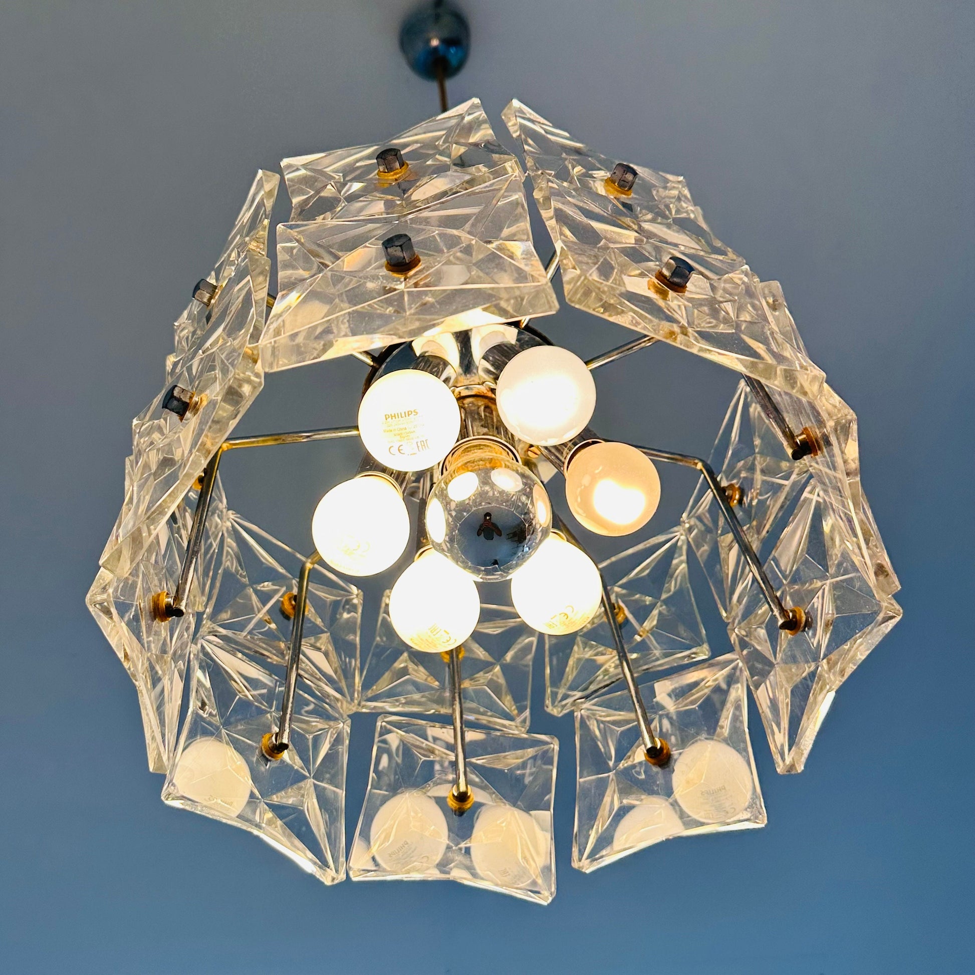 Mid-Century Crystal Glass & Chrome Pendant Lamp from Kinkeldey, 1960s