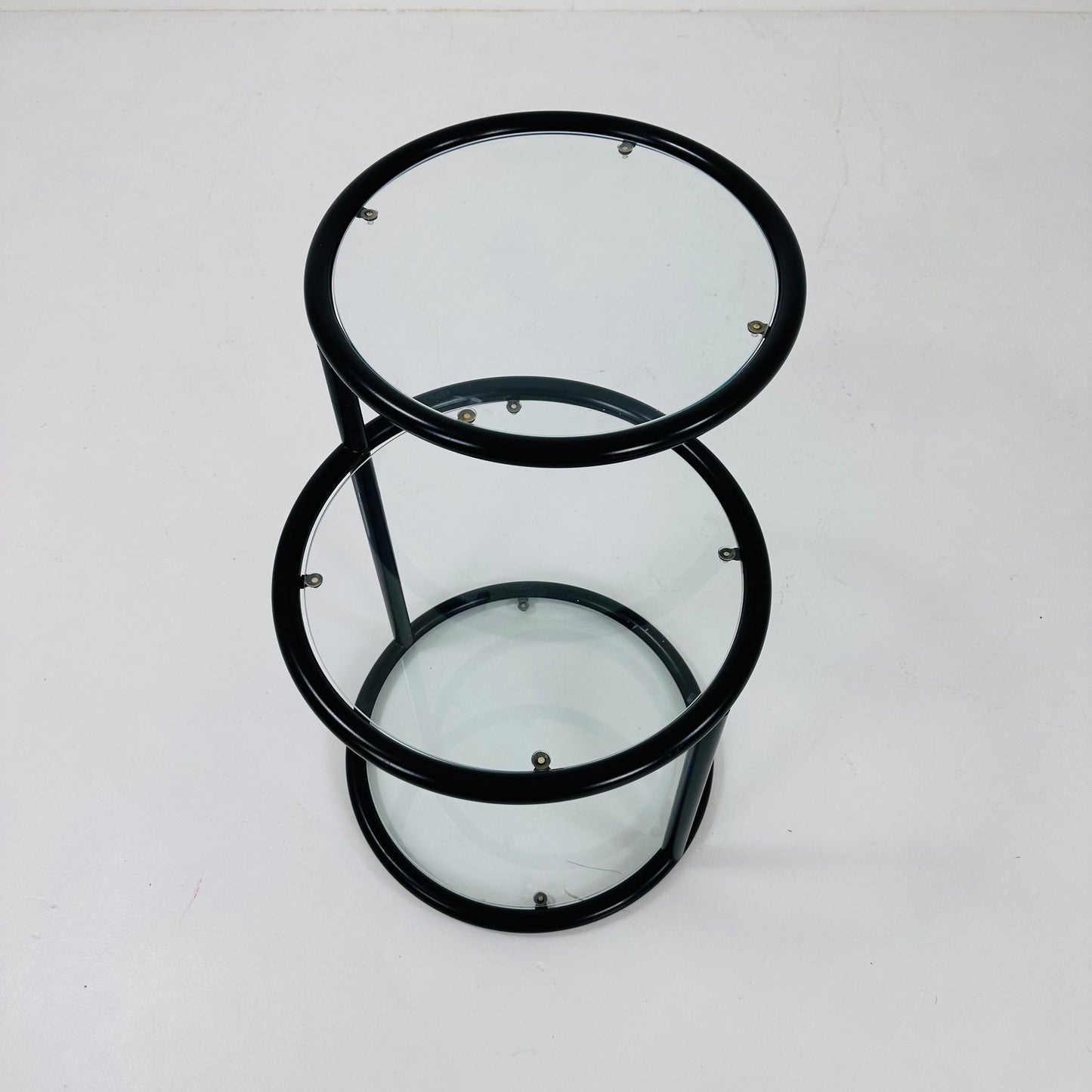Mid-century bauhau black -plated 3-tier swivel coffee table by Milo Baughman