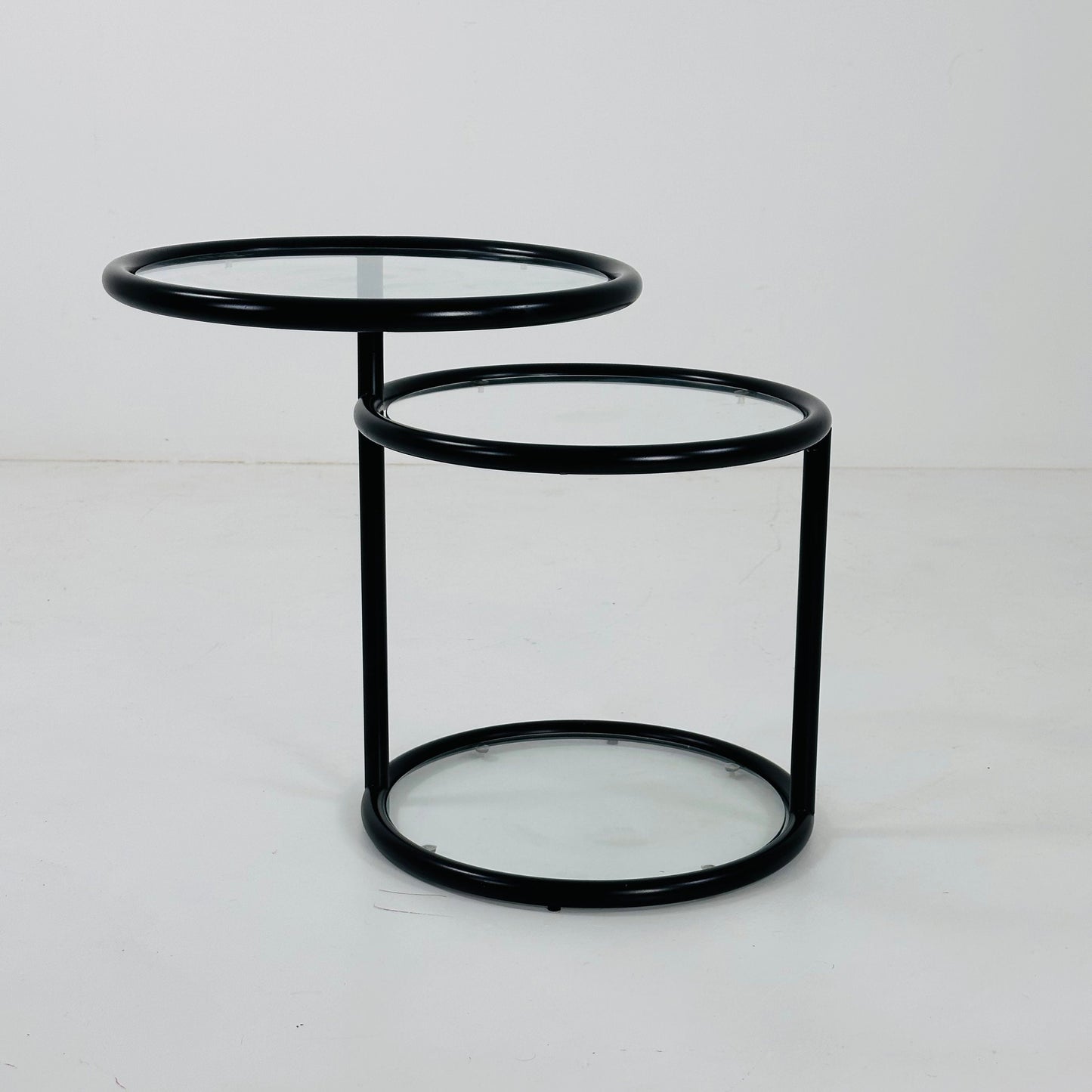 Mid-century bauhau black -plated 3-tier swivel coffee table by Milo Baughman
