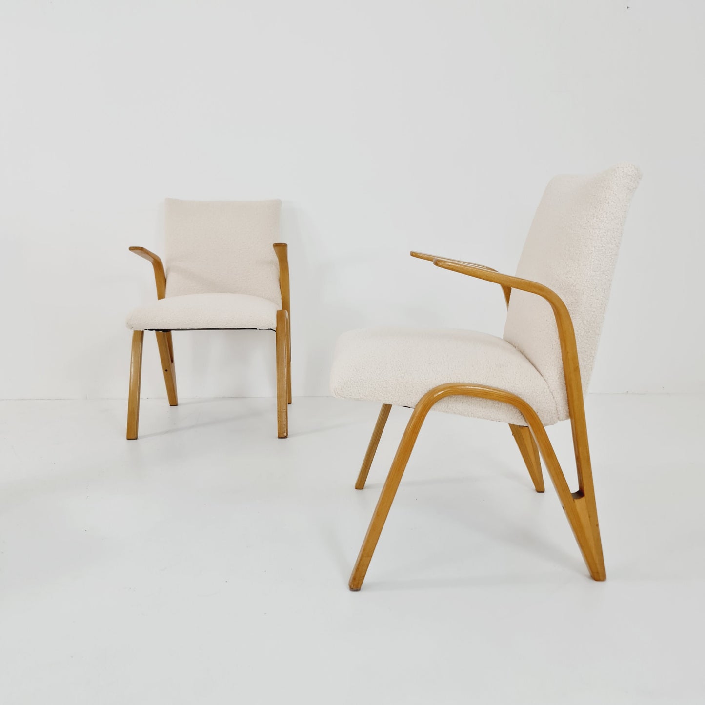 Vintage Concave armchair Set of 4 Teddy fabric by Paul & Arnold Bode for Federholzgesellschaft, 1950s