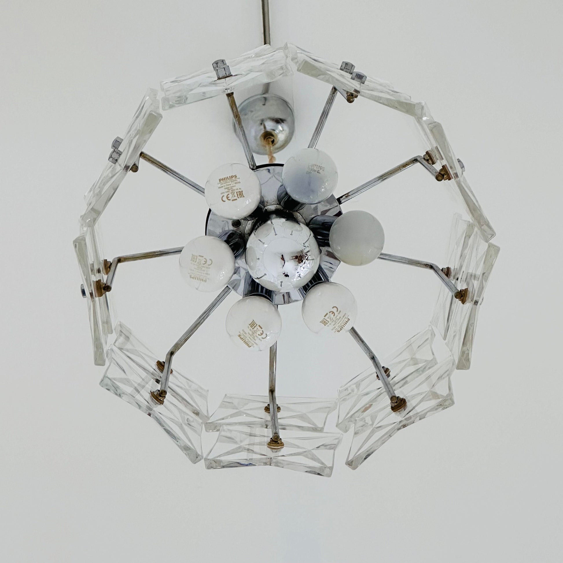 Mid-Century Crystal Glass & Chrome Pendant Lamp from Kinkeldey, 1960s