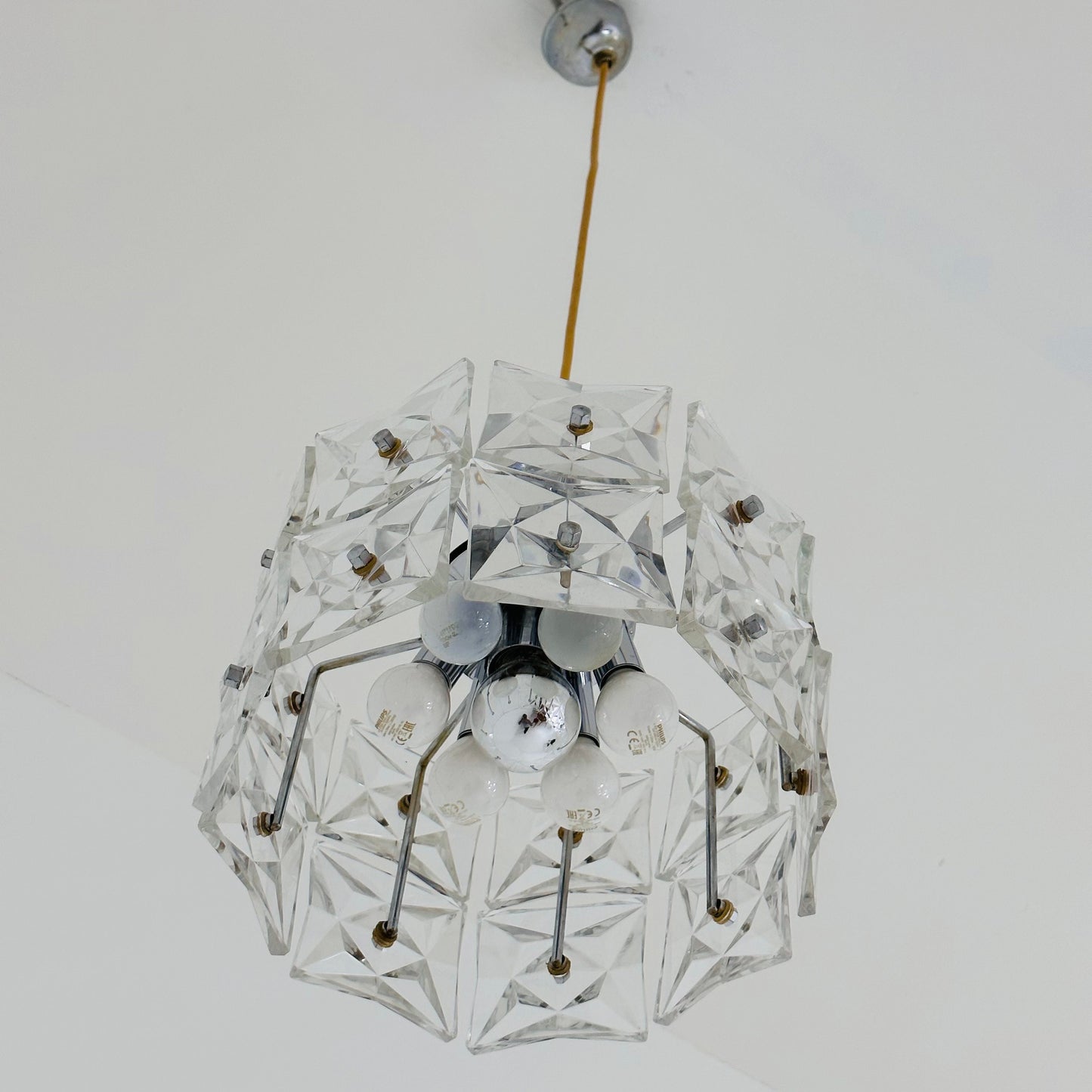 Mid-Century Crystal Glass & Chrome Pendant Lamp from Kinkeldey, 1960s