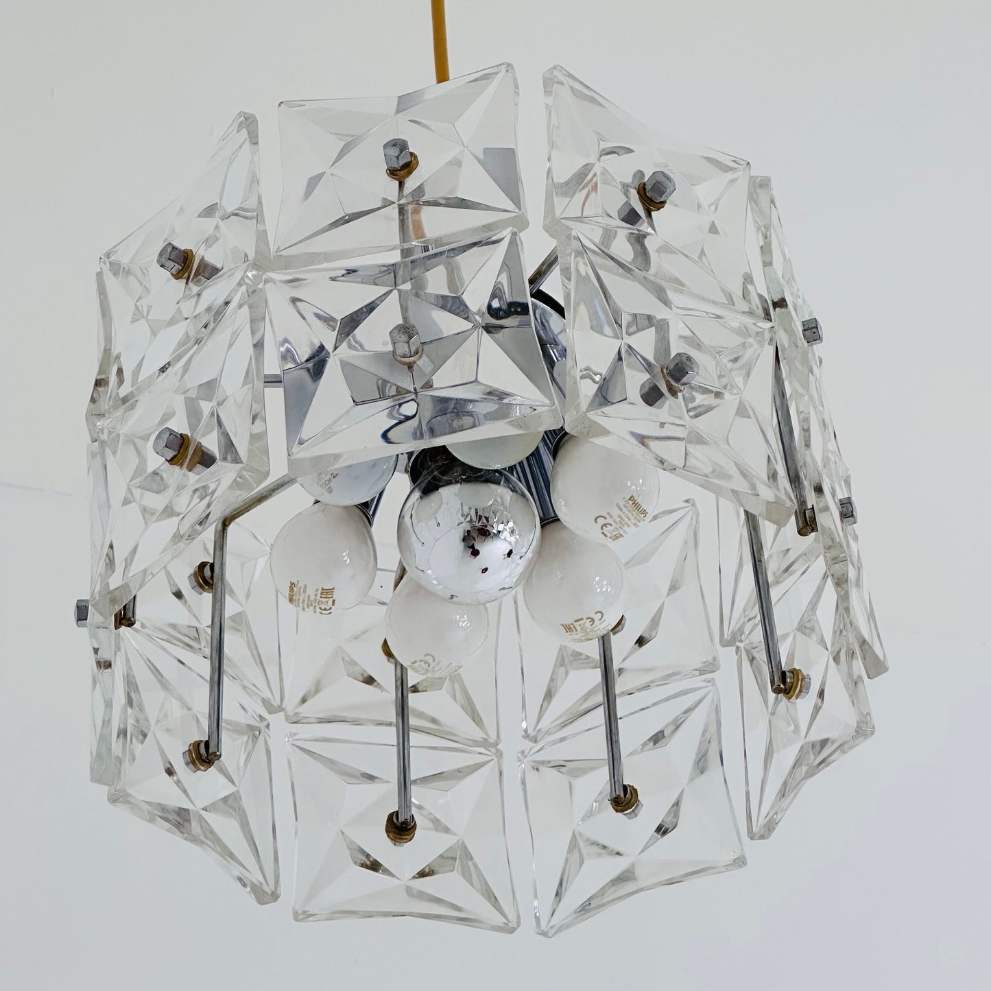 Mid-Century Crystal Glass & Chrome Pendant Lamp from Kinkeldey, 1960s