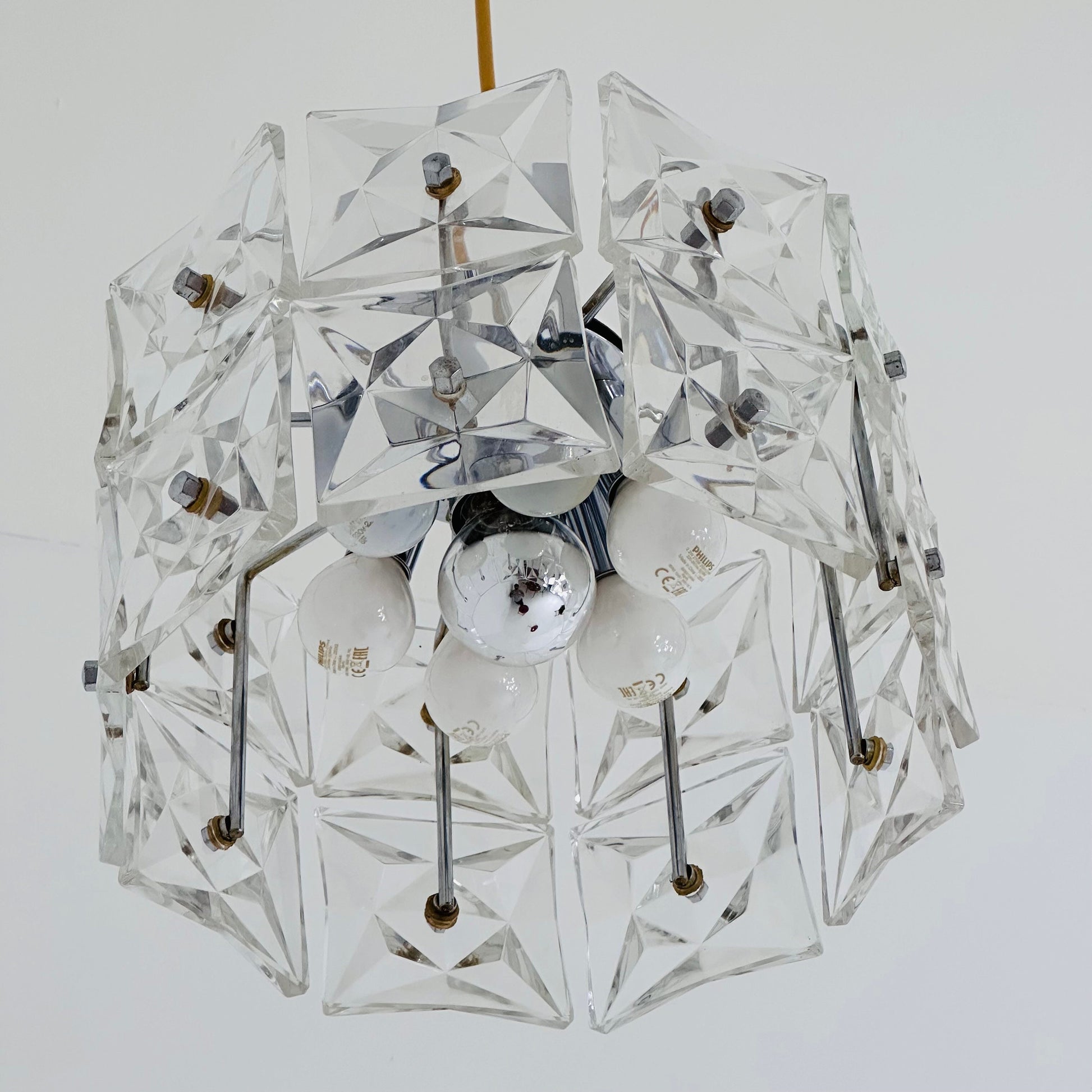 Mid-Century Crystal Glass & Chrome Pendant Lamp from Kinkeldey, 1960s
