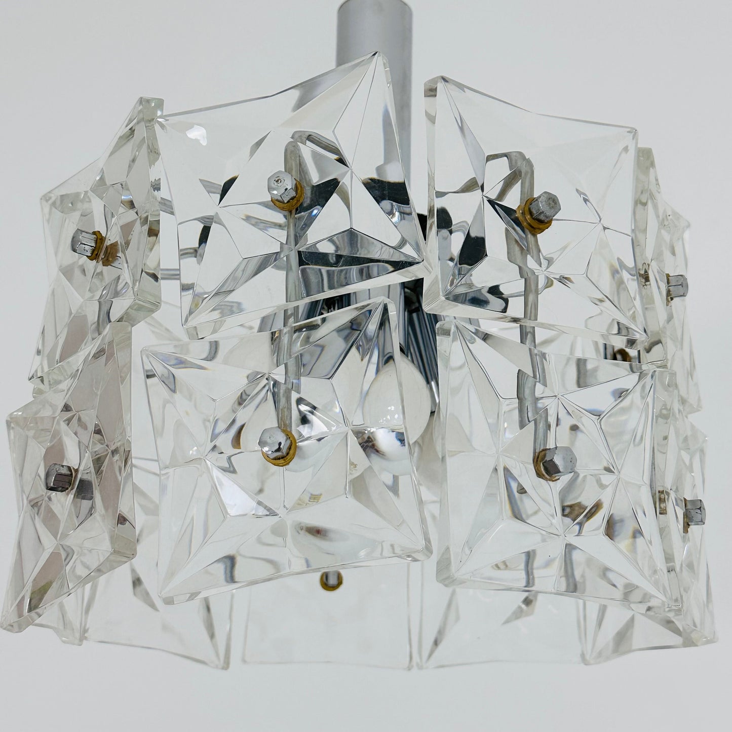 Mid-Century Crystal Glass & Chrome Pendant Lamp from Kinkeldey, 1960s