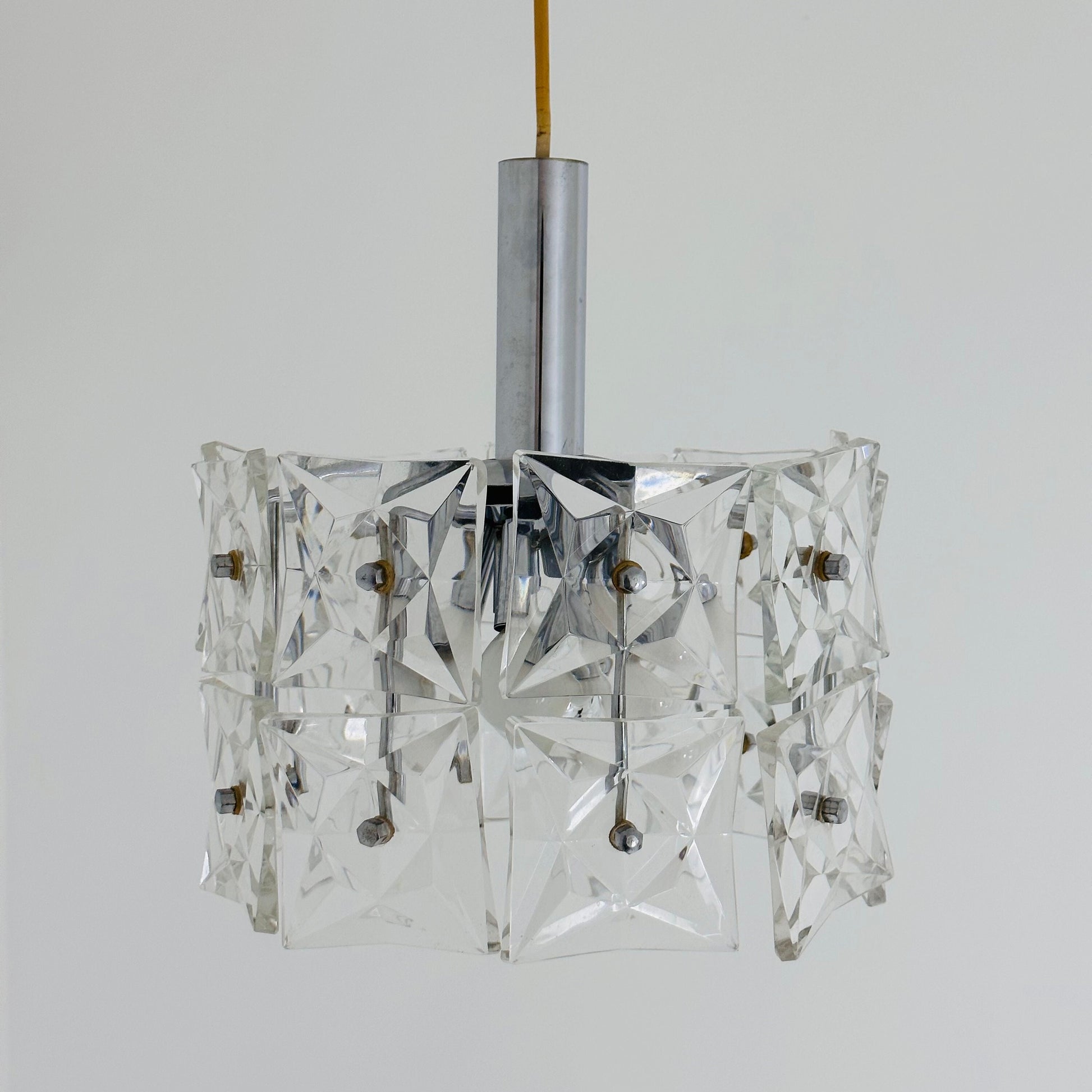 Mid-Century Crystal Glass & Chrome Pendant Lamp from Kinkeldey, 1960s
