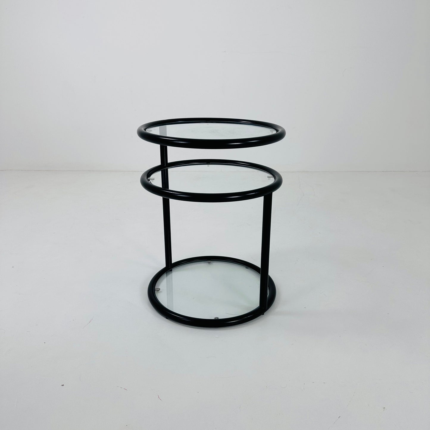 Mid-century bauhau black -plated 3-tier swivel coffee table by Milo Baughman